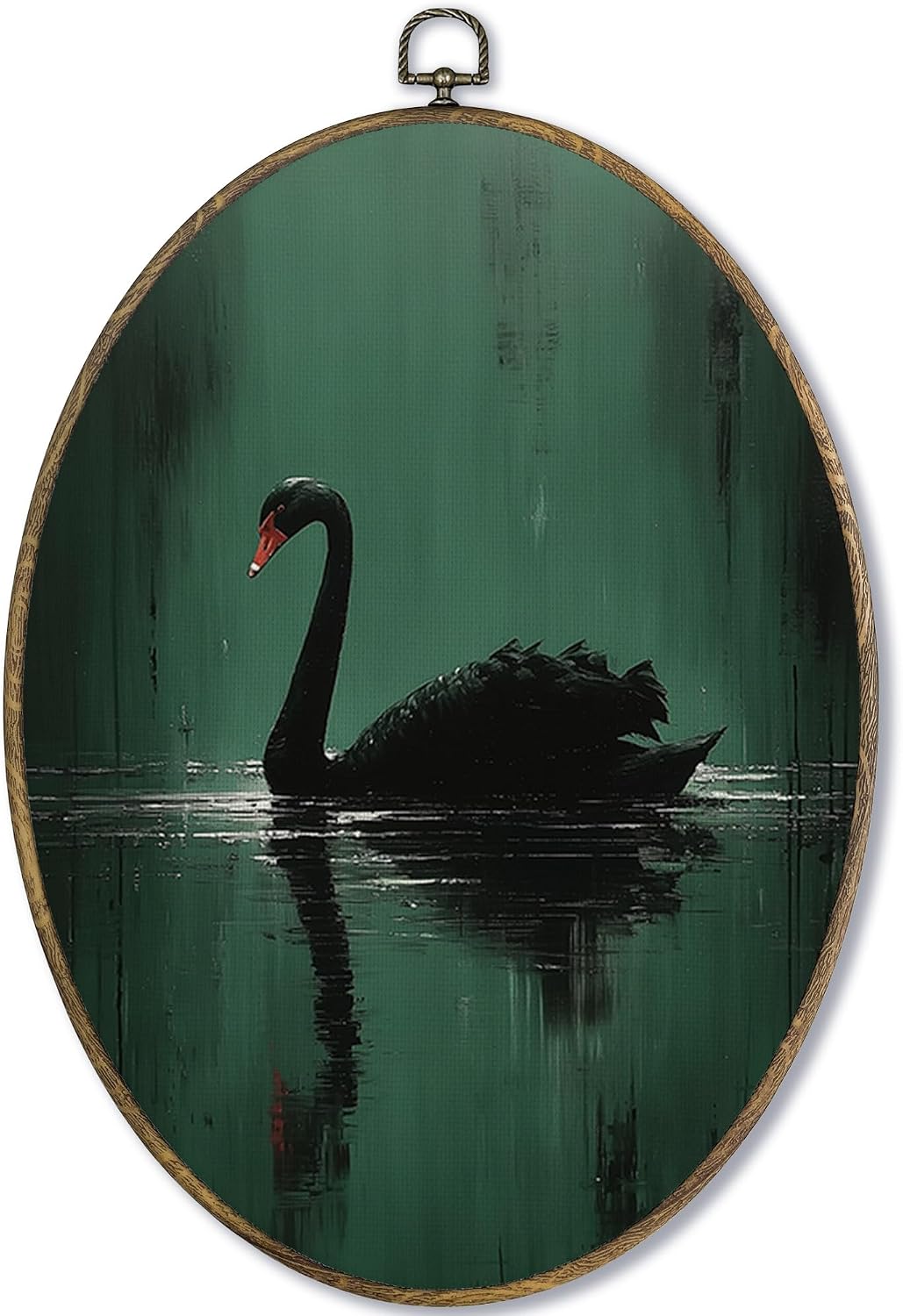Fewgb Dark Green Black Swan Oval Wall Art Decor Framed, Vintage Moody Gothic Farmhouse Canvas Wall Art Prints Picture, Cottagecore Elegant Hanging Room Decor Artwork for Gallery Bedroom 9x12
