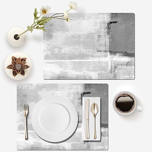 Miniatura 3 de Mcalk Juego de 6 manteles individuales y camino de mesa gris oscuro, manteles individuales de tela para interiores para cocina, manteles