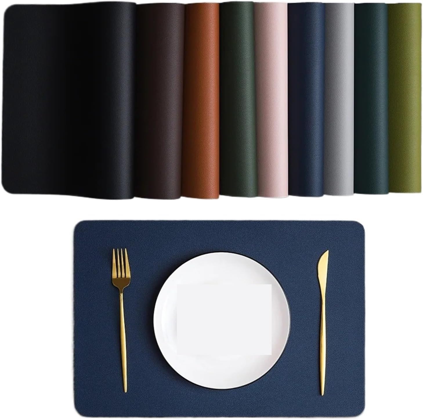 PVC Double-Sided Leather Dining Table Mat, Desktop Decoration, Home Dining Plate Mat, Anti Slip Bowl Mat, Thermal Insulation Mat(Grey Blue,1 Pcs)