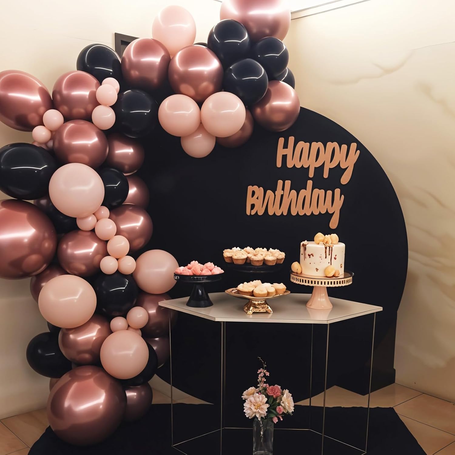 Black Rose Gold Balloons, 60pcs Rose Gold And Black Balloons, Metallic Pearl Matte Confetti Balloon For Girls Women Lady Birthday Baby Shower Party Wedding Bridal Shower Bachelorette Engagement Decor image 5