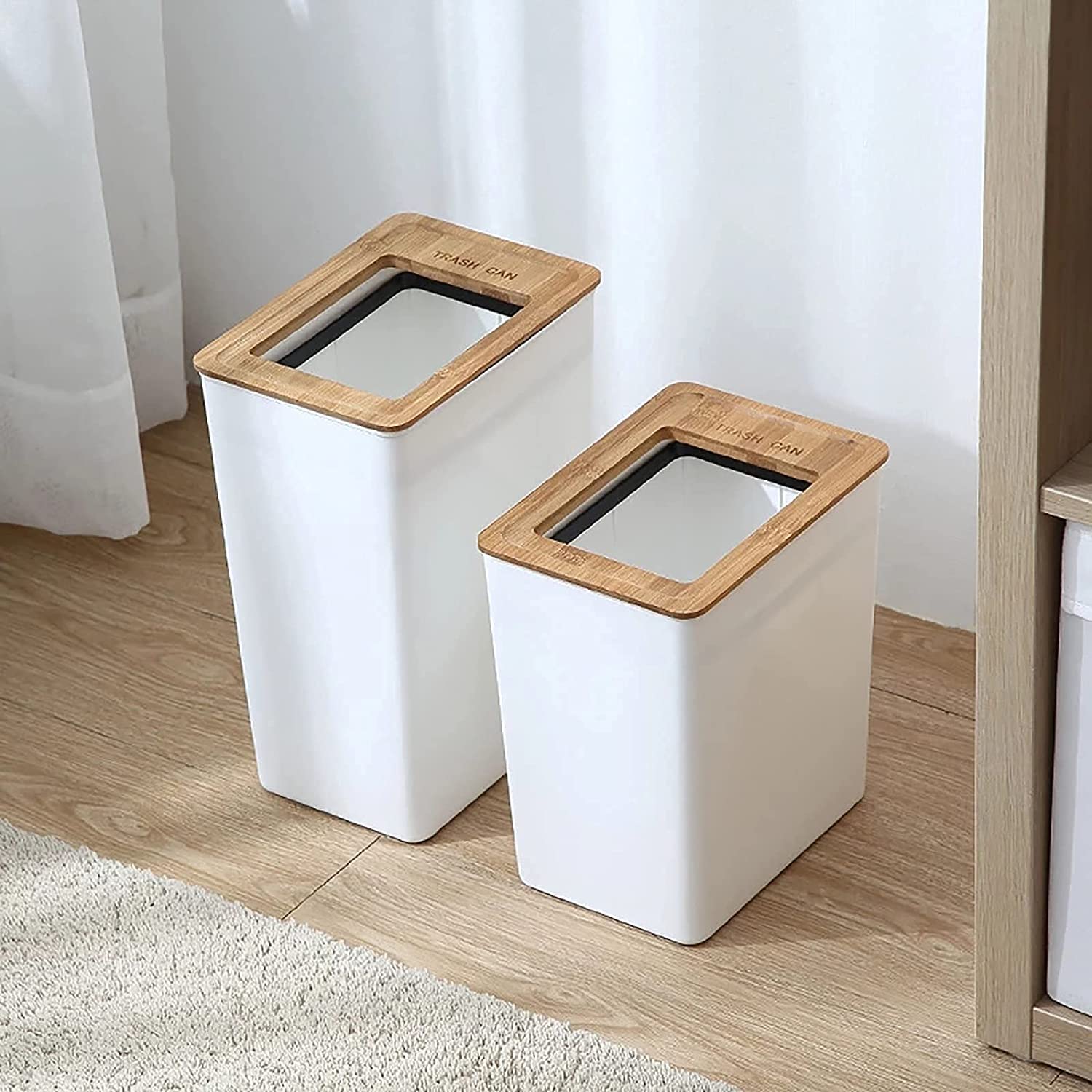 Pattumiera – Design moderno Pattumiera In Plastica Con Coperchio In Legno In Pattumiera Multipat