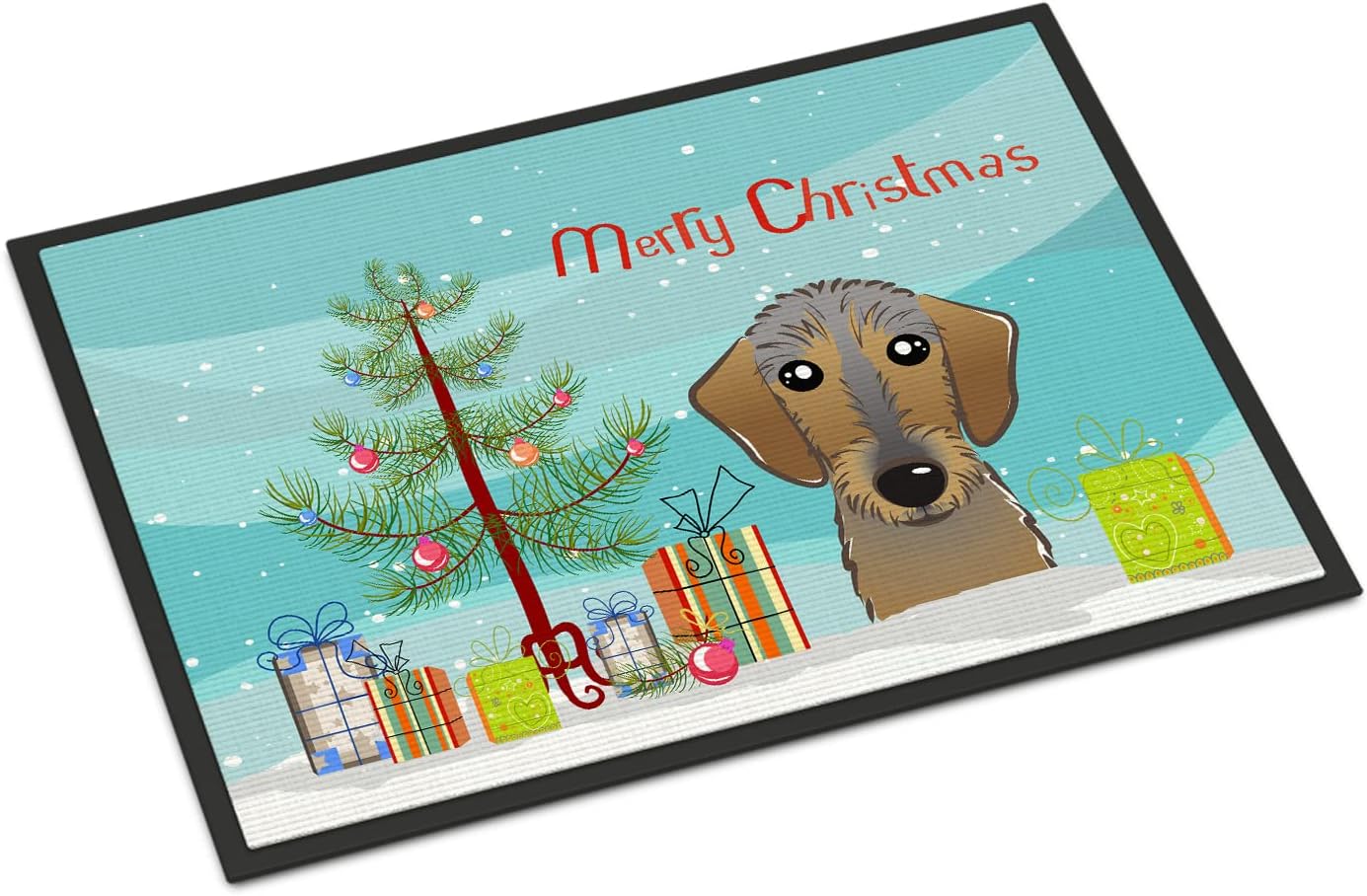 Caroline's Treasures BB1605JMAT Christmas Tree and Wirehaired Dachshund Doormat 24x36 Front Door Mat Indoor Outdoor Rugs for Entryway, Non Slip Washable Low Pile, 24H X 36W