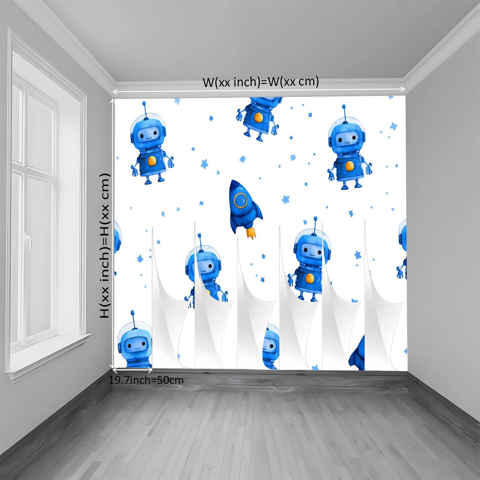 Fototapeta z włókniny, z kreskówki, robot kosmiczny, tapeta na fizelinie, biała, do salonu, sypialni, biura, korytarza, 350 x 256 cm, tapeta do pokoju dziecięcego, dla chłopców i dziewczynek
