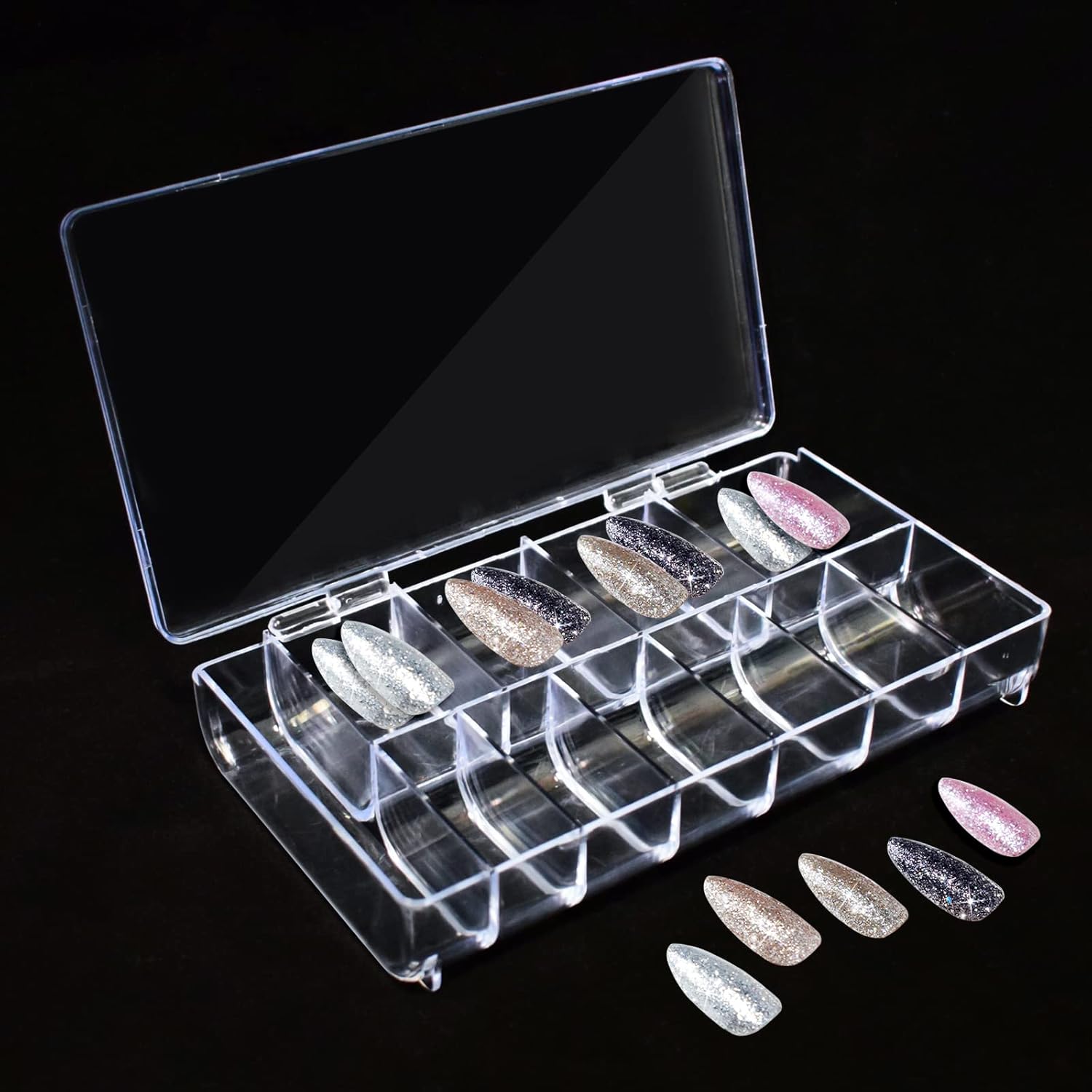 KeaJuidy Clear Nail Box Nail Tips Acrylic Storage Box Nail