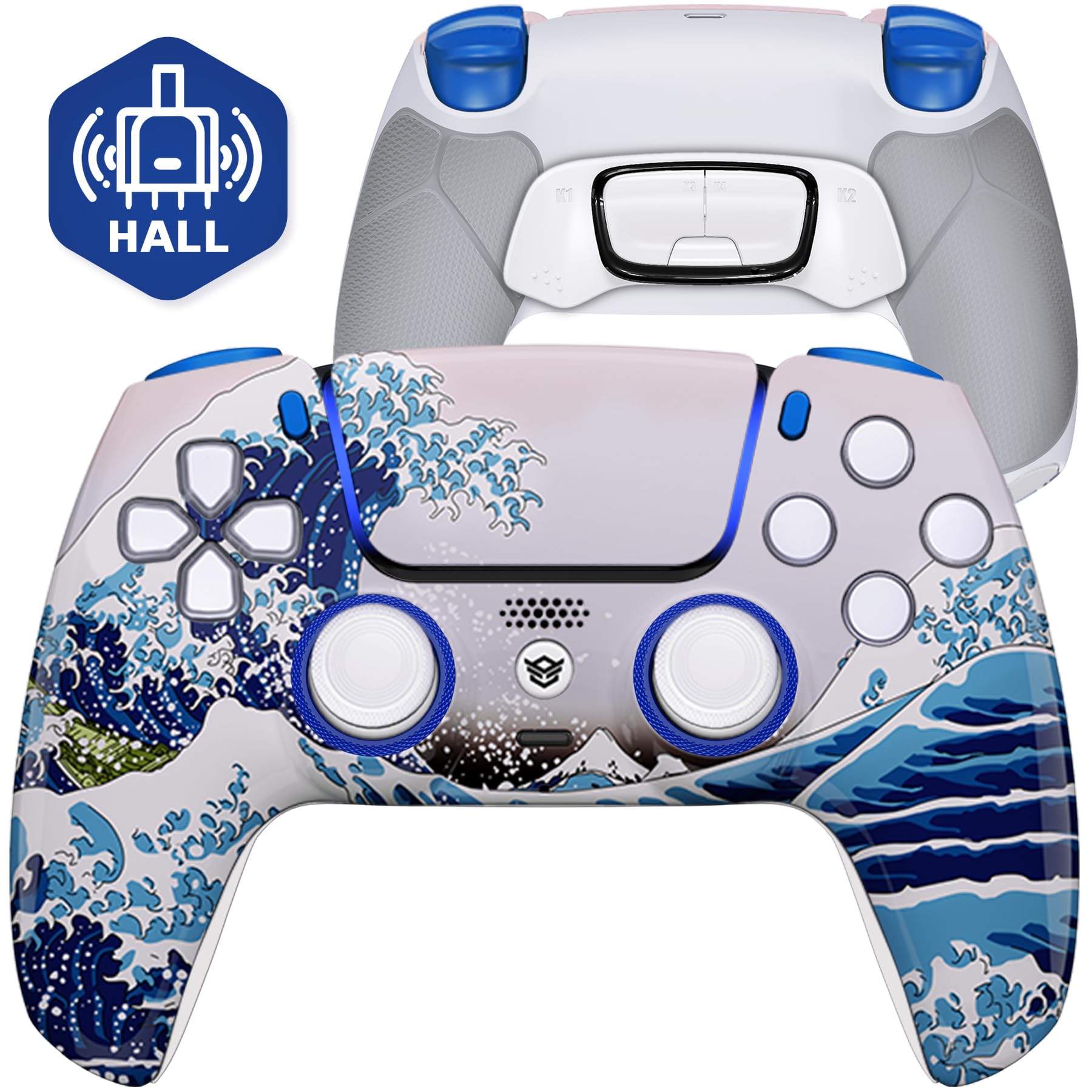 HEXGAMING ULTIMATE Hall Effect Wireless Controller Compatible with ps5-4 Back Buttons, Mouse-Click Hair Triggers, Interchangeable Thumbsticks - Waves