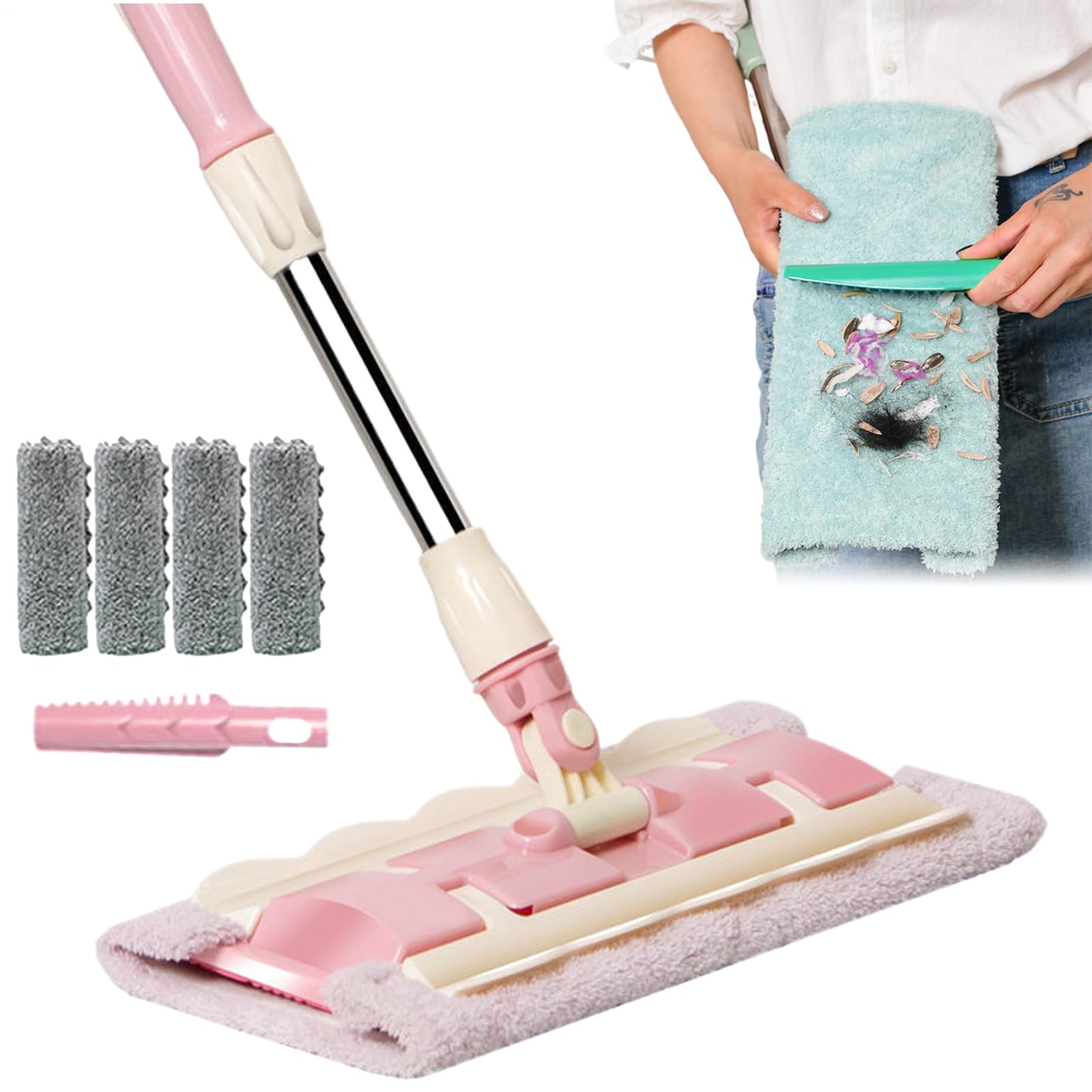 Fregona Plana - Reutilizables para Fregona Y Mango | Mopa Profesional De Microfibra | Fregona De Limpieza Con 4 Almohadillas Lavables | Herramienta De Limpieza Giratoria De 360 Grados para Co