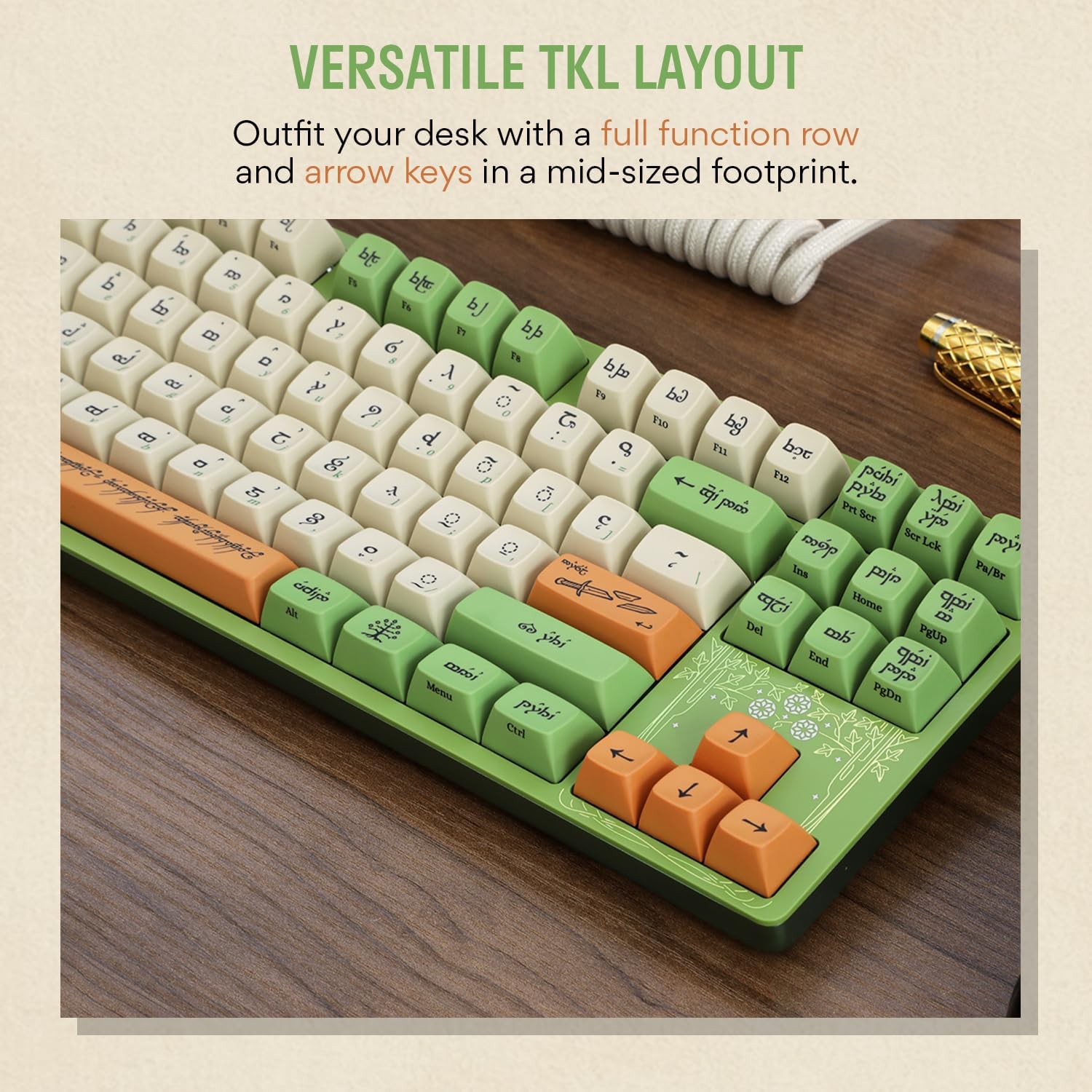 DROP + The Lord of The Rings™ Elvish TKL Mechanical Keyboard - MT3 Profile Keycaps with Accent Keys - Holy Panda X Tactile Switches - PBT Dye-Sub Keycaps - LED Backlight - Green