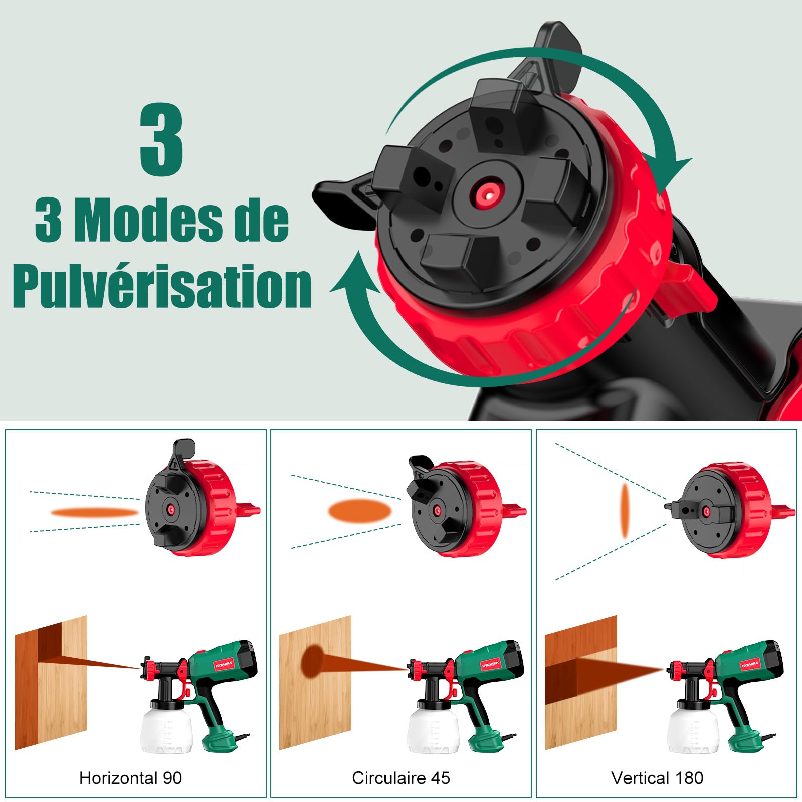 HYCHIKA Pistolet a Peinture 600W, Pistolet Peinture HVLP 1200mL, 4 Buses, 3 Modes et 2 Outils de Nettoyage, idéal pour la Peinture de Meubles, clôtures, Murs, Bricolage