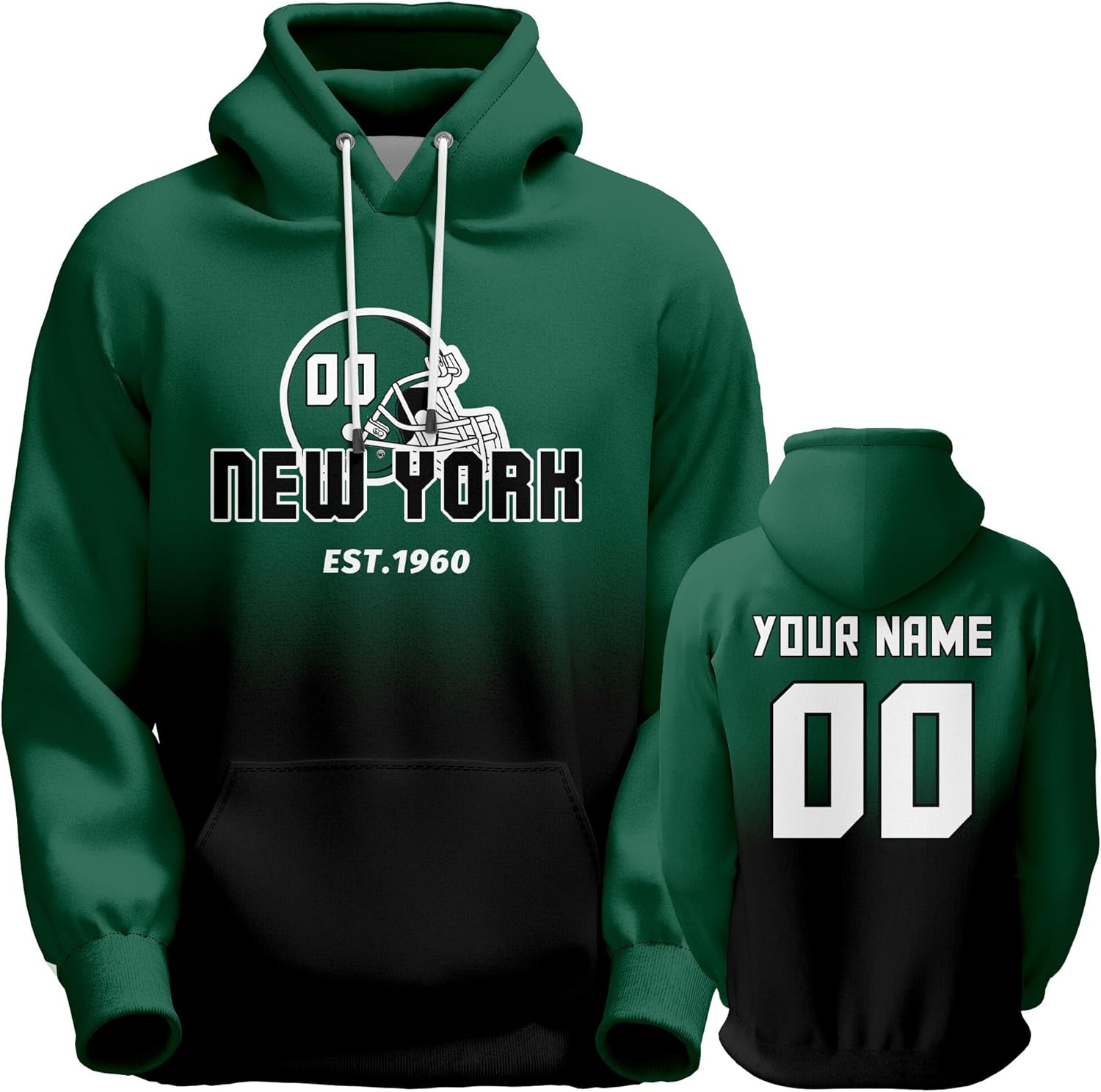 DDJAM Custom Men's Hoodie Football City Fans Gifts for Men Women Youth Pullover Hooded Sweatshirt Personalize Name & Number