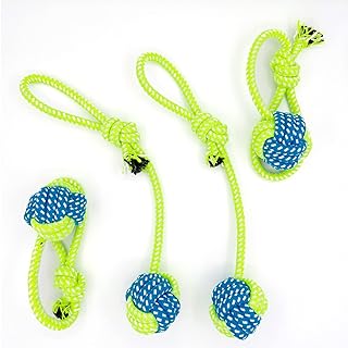 YESWOOD! Tug of War Dog Toy Small Breed,Dog Ball with Rope,4-Pack Rope with Ball Attached for Small and Medium Dogs, Ball On Rope Dog Toy,Rope Ball Dog Toy,Puppy Interactive Gift