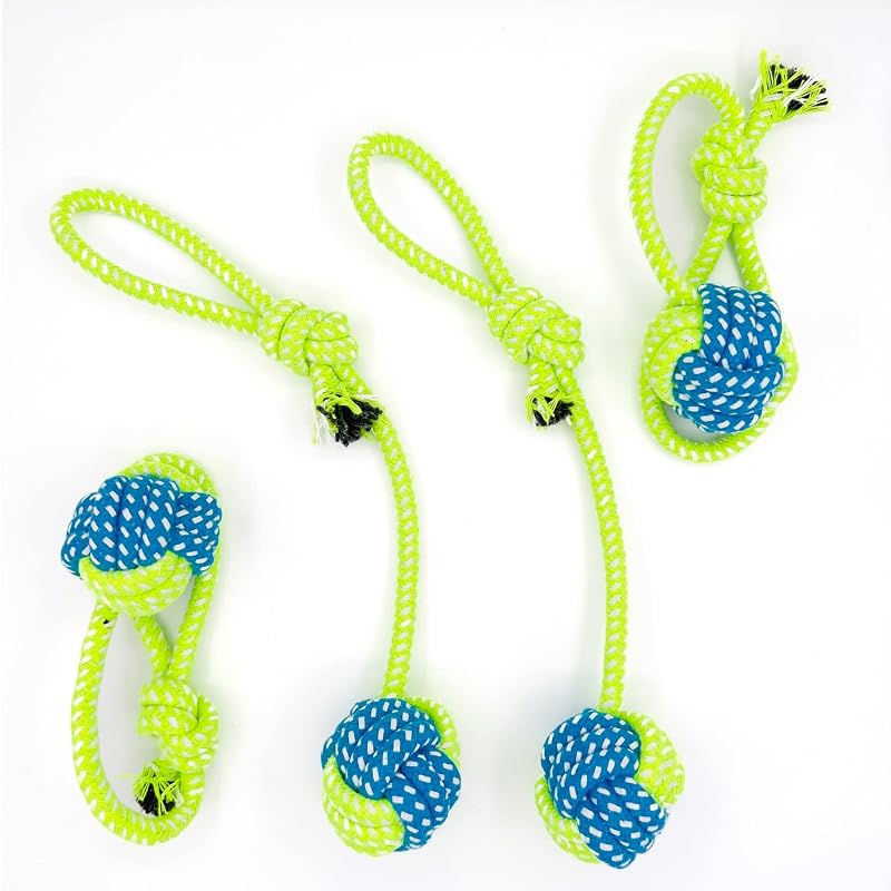 Brinquedo de Corda para Cães Pequenos e Médios YESWOOD! com Bola para Cabo de Guerra, Pacote com 4