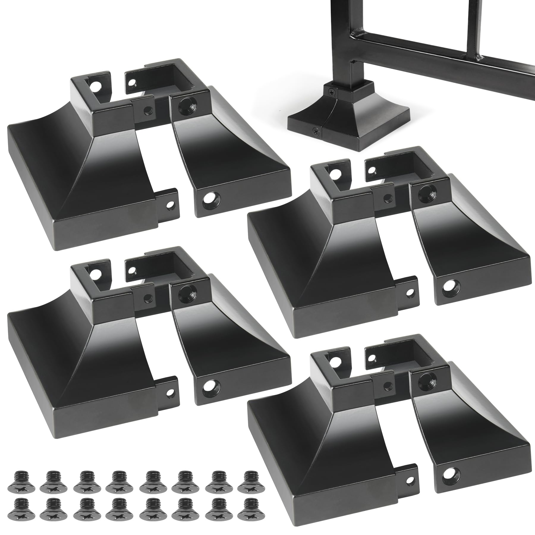 WOWACE Aluminium Deck Post Base Cover, for Handrail, Stail, Porch Deck Railing Base Post Covers (Post-1"x1" Base-3.5"x3.5", Black, 4)