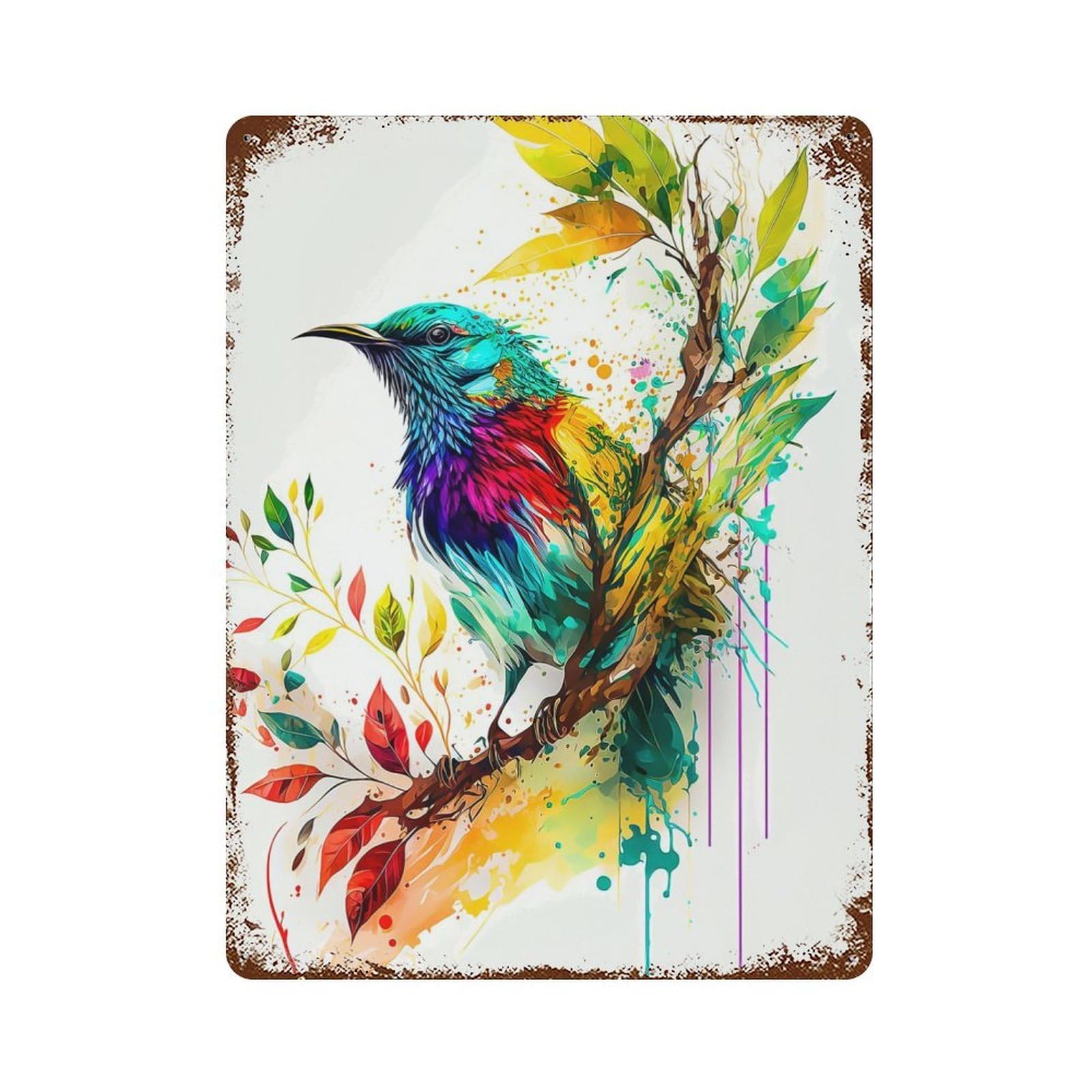 Bird Painting Retro Metal Sign 15.7"x11.8", for Pub, Kitchen And Man Cave Decor, Retro Wall Decor