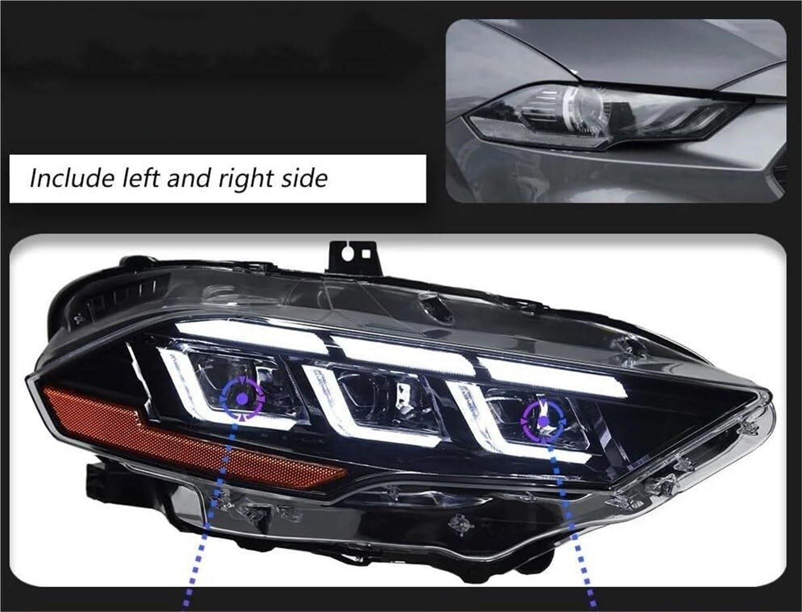 Komplette Scheinwerferbaugruppe für PKW Autoscheinwerfer Scheinwerfer DRL Projektorlinse für Ford für Mustang 2018-2022