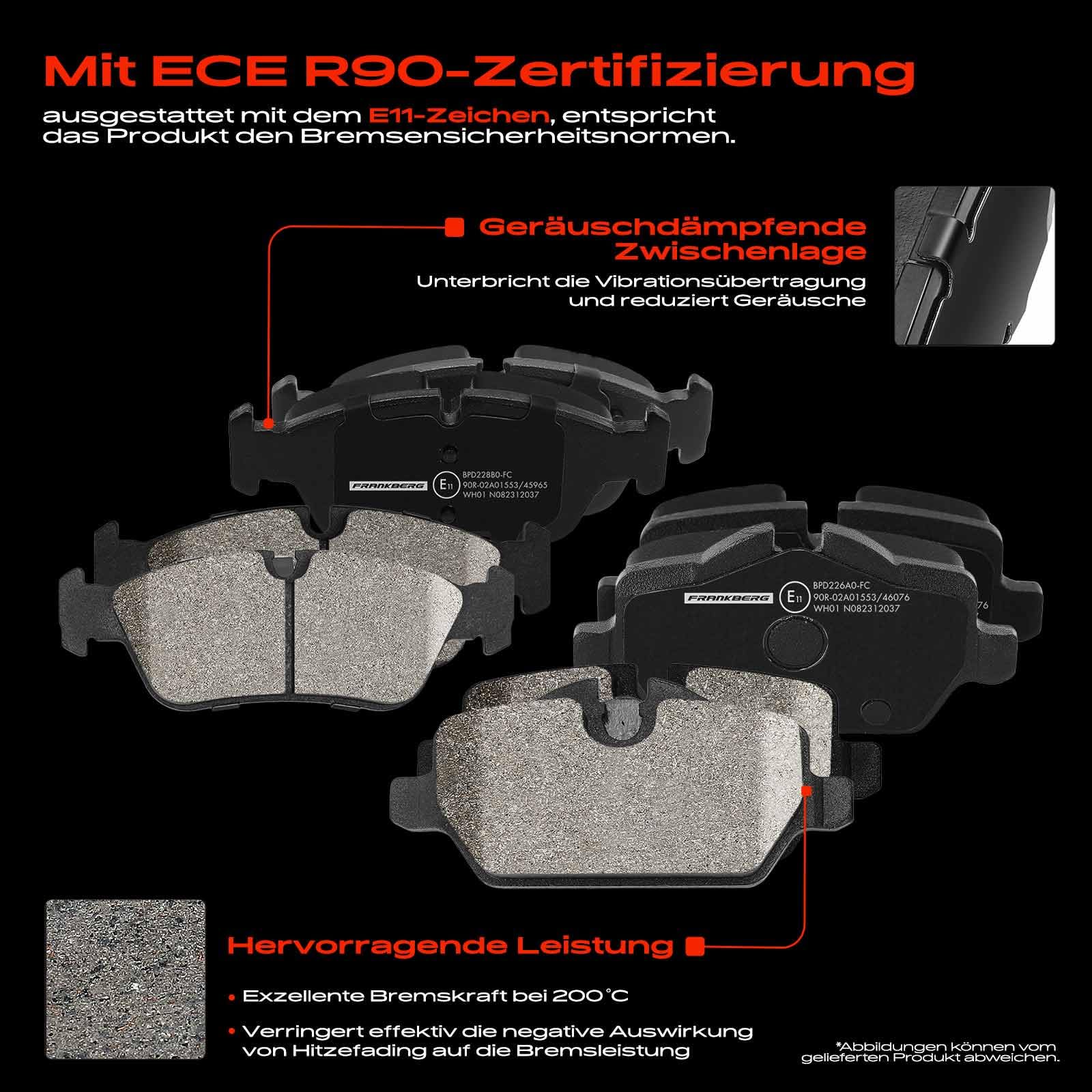 Frankberg Bremsensatz inkl. 4x Bremsscheiben + 8x Bremsbeläge Vorne Hinten Kompatibel mit 3er E90 316i 318i 318d 320i 1er E87 120i Replace# 34216774417, 34216767146