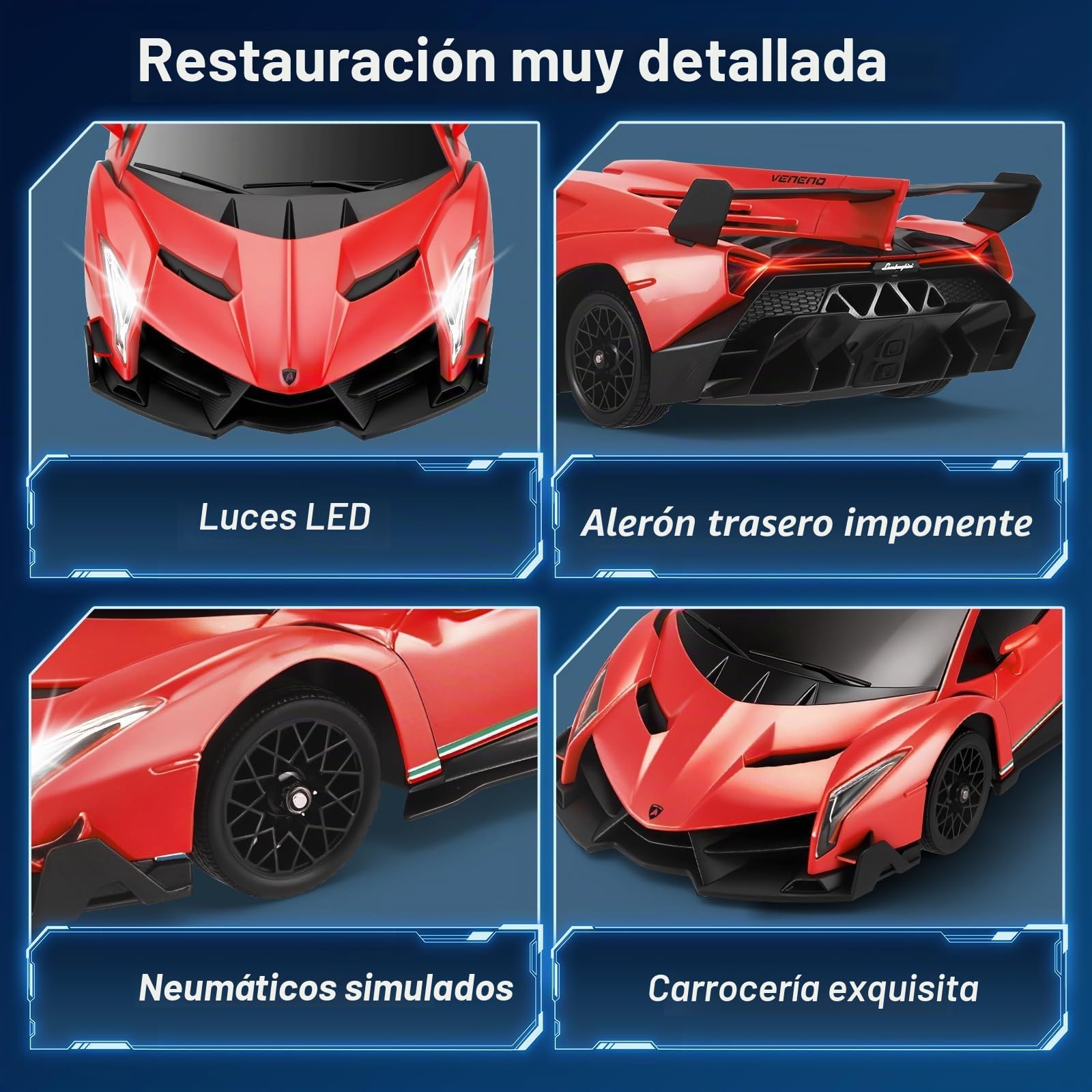 Lamborghi-nii - Coche de Drift Control remoto (escala 1:18, 4 ruedas, 35 km/h, con acelerador proporcional, iluminación LED, para niños de 6 a 12 años