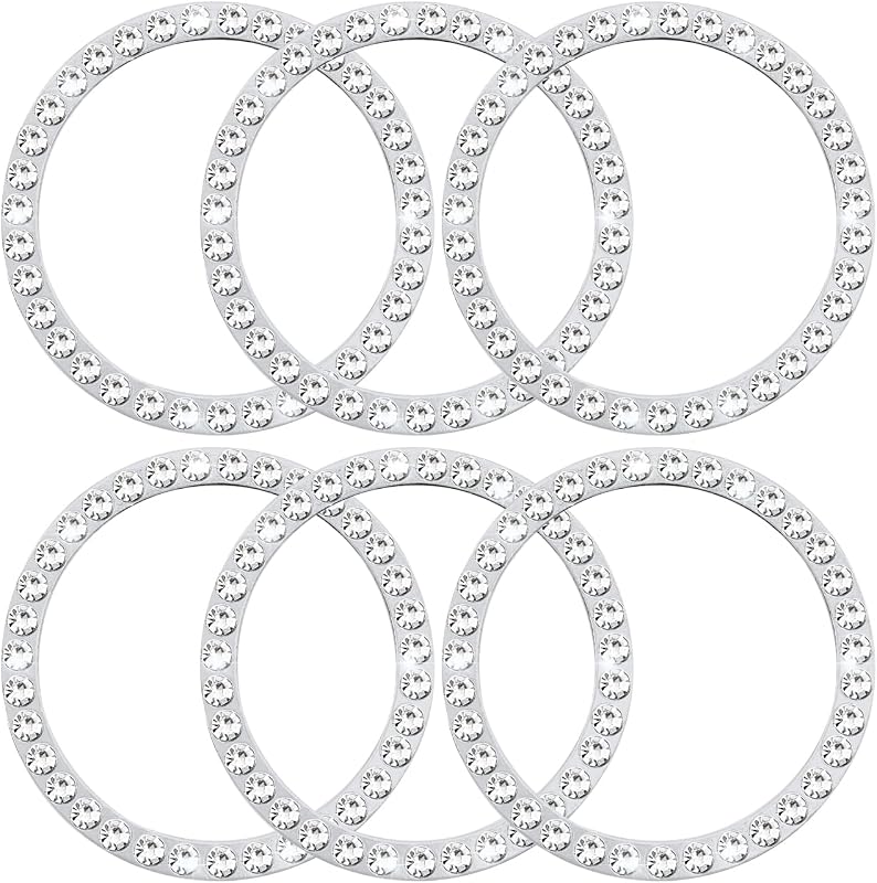 Anel Decorativo para Botão de Partida Automotivo IOUALEY com Cristais – Prata, Kit com 6 unidades