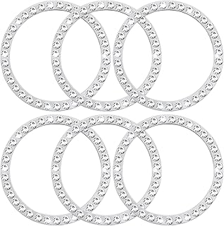 6 Pcs Bling Car Decor Crystal Rhinestone Ring Emblem Sticker, Engine Start Stop Decoration Ring Car Interior Accessories for Women, Push to Start Button Cover, Key Ignition & Knob Bling Ring, Silver