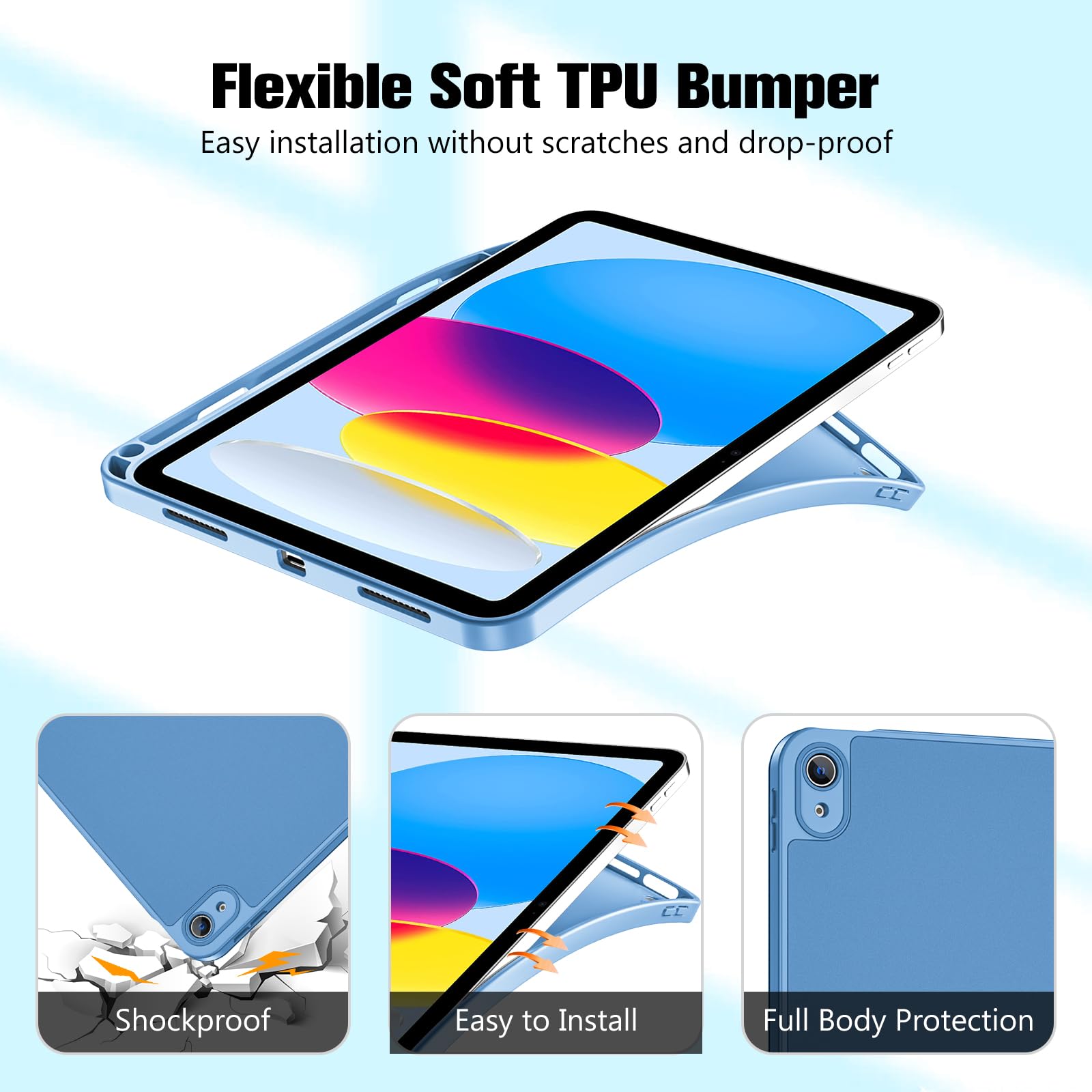 ProCase Cover Per iPad A16 11 Generazione 11 Pollice 2025/10 Generazione 10.9 Pollice 2022 con Full Camera Protezione Morbida TPU Copertura Posteriore -Puro Blu