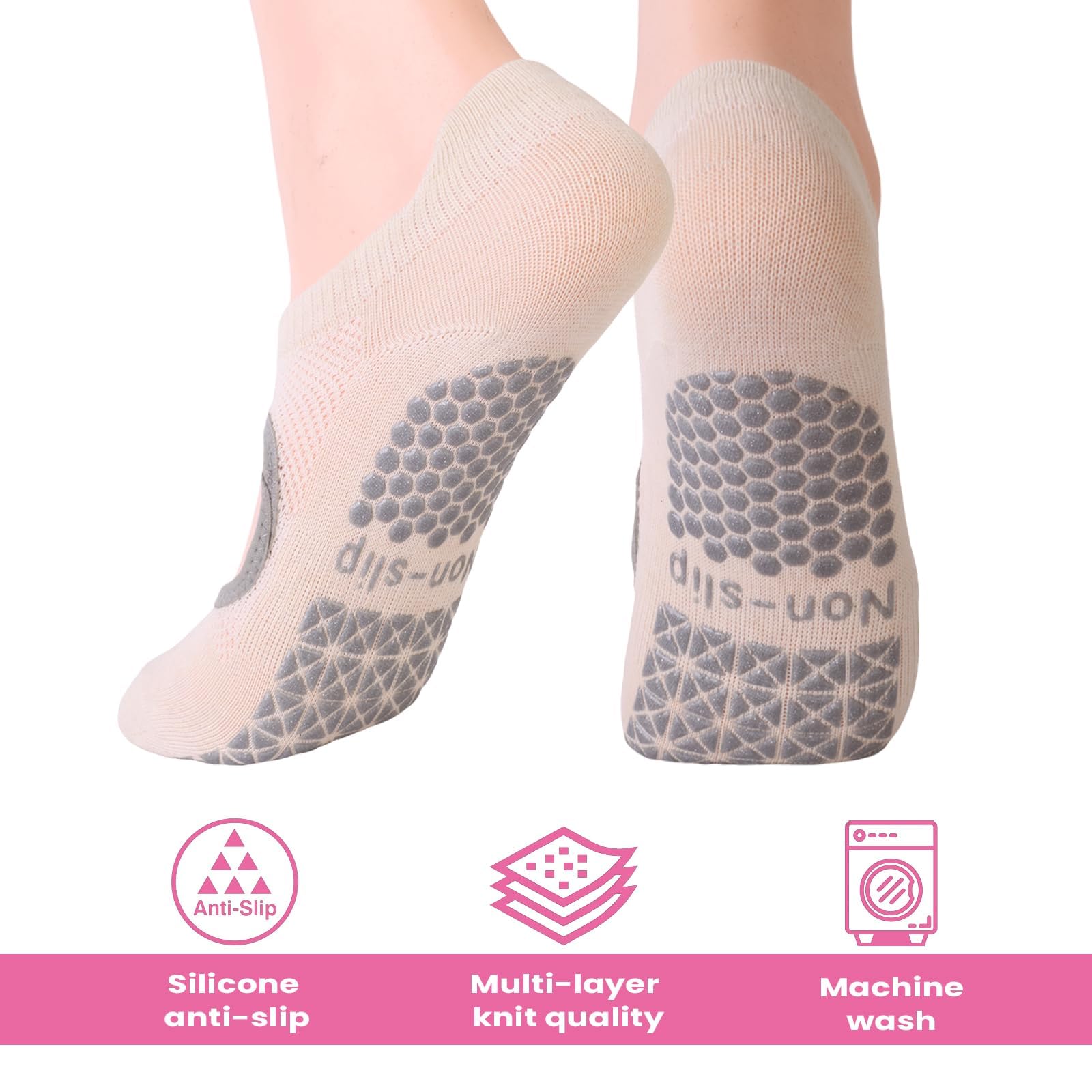 6 Pairs Women's Non-Slip Yoga Socks with Grips–Anti-Slip Silicone Grips, Breathable Barre/Pilates for Women, Sticky Grip for Yoga, Pilates, Barre Classes (Same Size Fits Most)