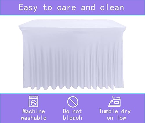 Miniatura 5 de Antuenco Falda de mesa de elastano blanca de 4 pies para mesas rectangulares, resistente a las arrugas, ajustable con falda de mesa, fundas