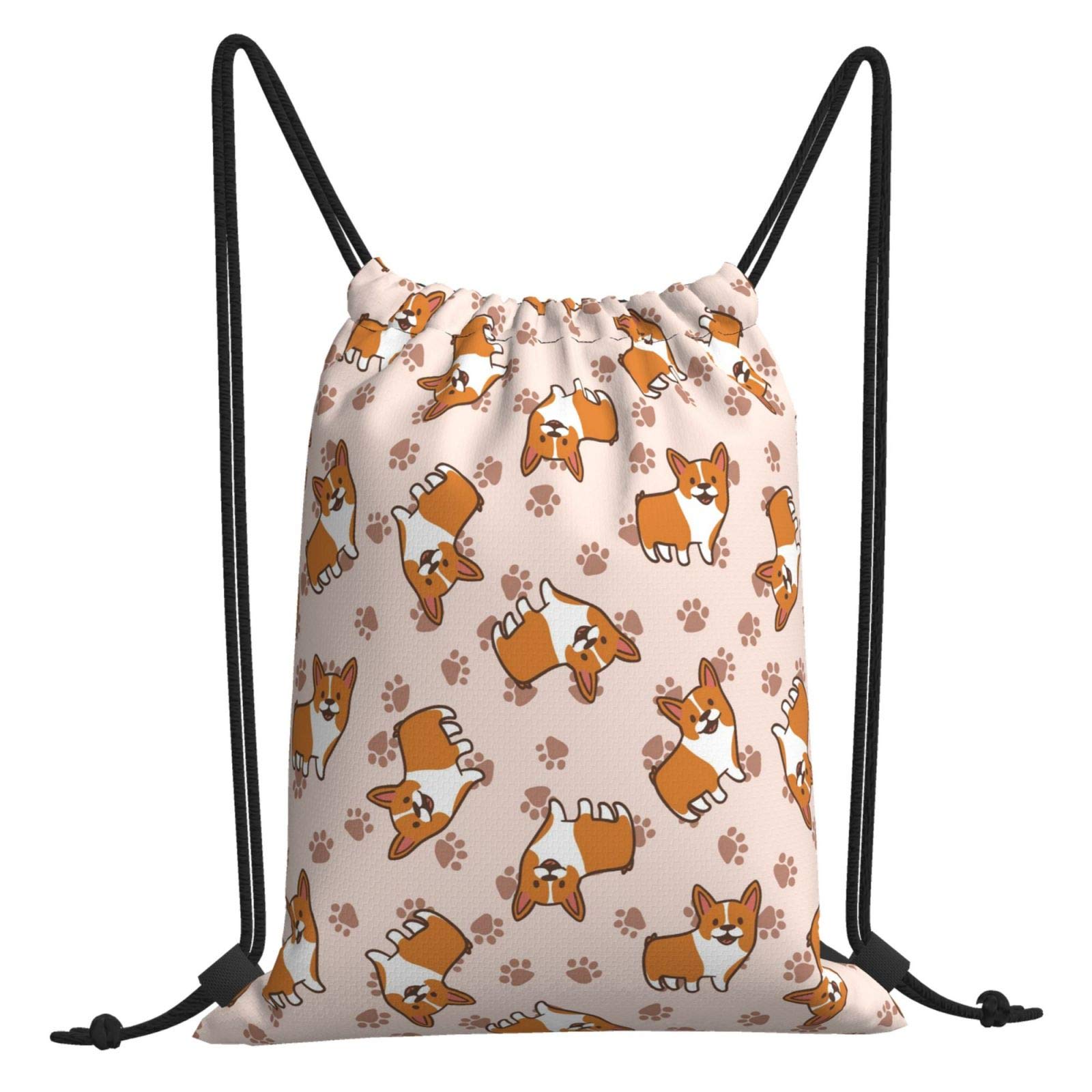 Dujiea Drawstring Backpack, Gym Bag Sackpack Cinch Sports Backpack For Men Women Shopping Yoga Swimming Traveling, Corgi Dog Paw Print, 14 x 16 inch, Traveling