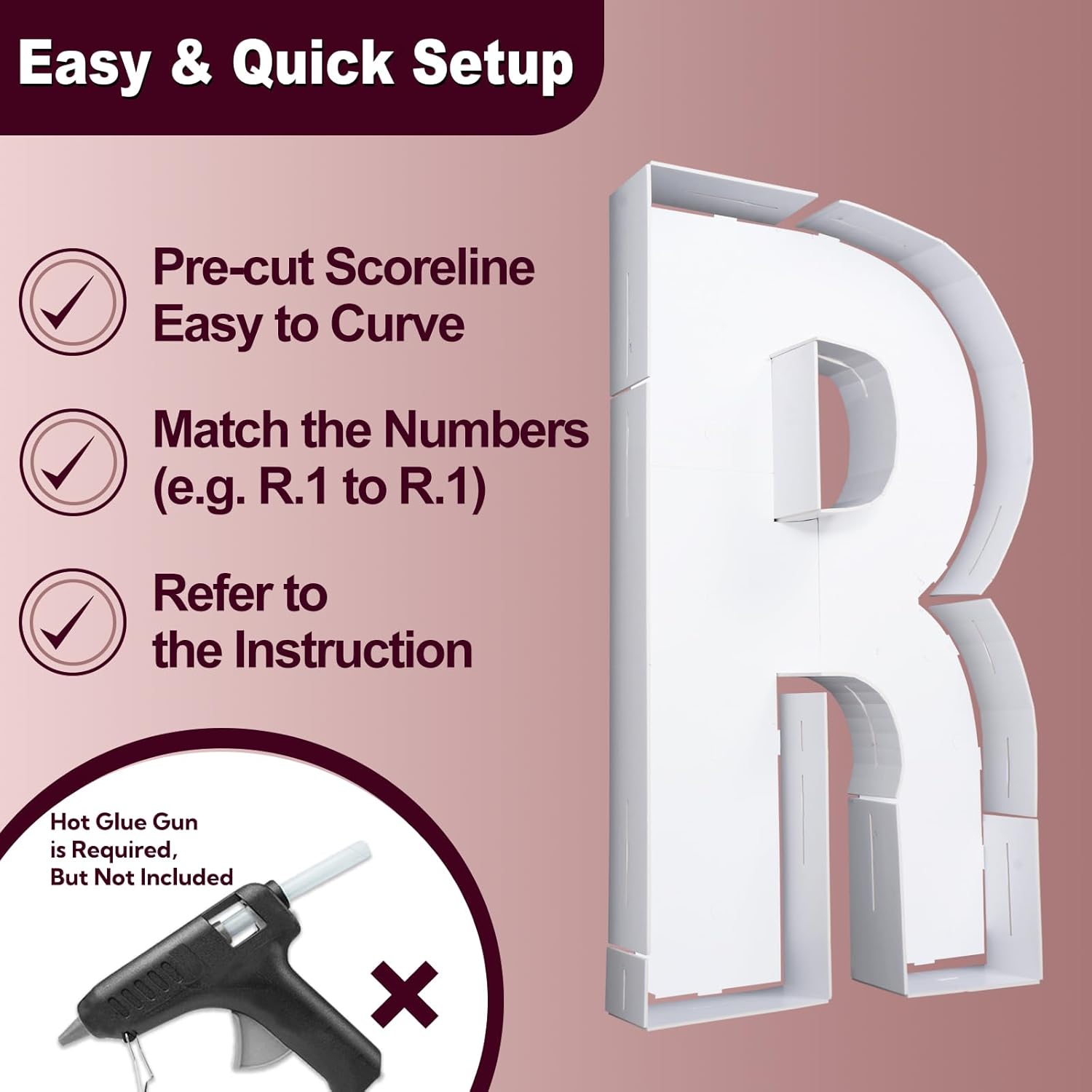 Marquee Letters 3 Feet Tall 3FT Large Light Up Letters R for Backdrop Big Marry Me Sign Birthday Party Decorations Engagement Party Pre-Cut Foam Board - Image 3