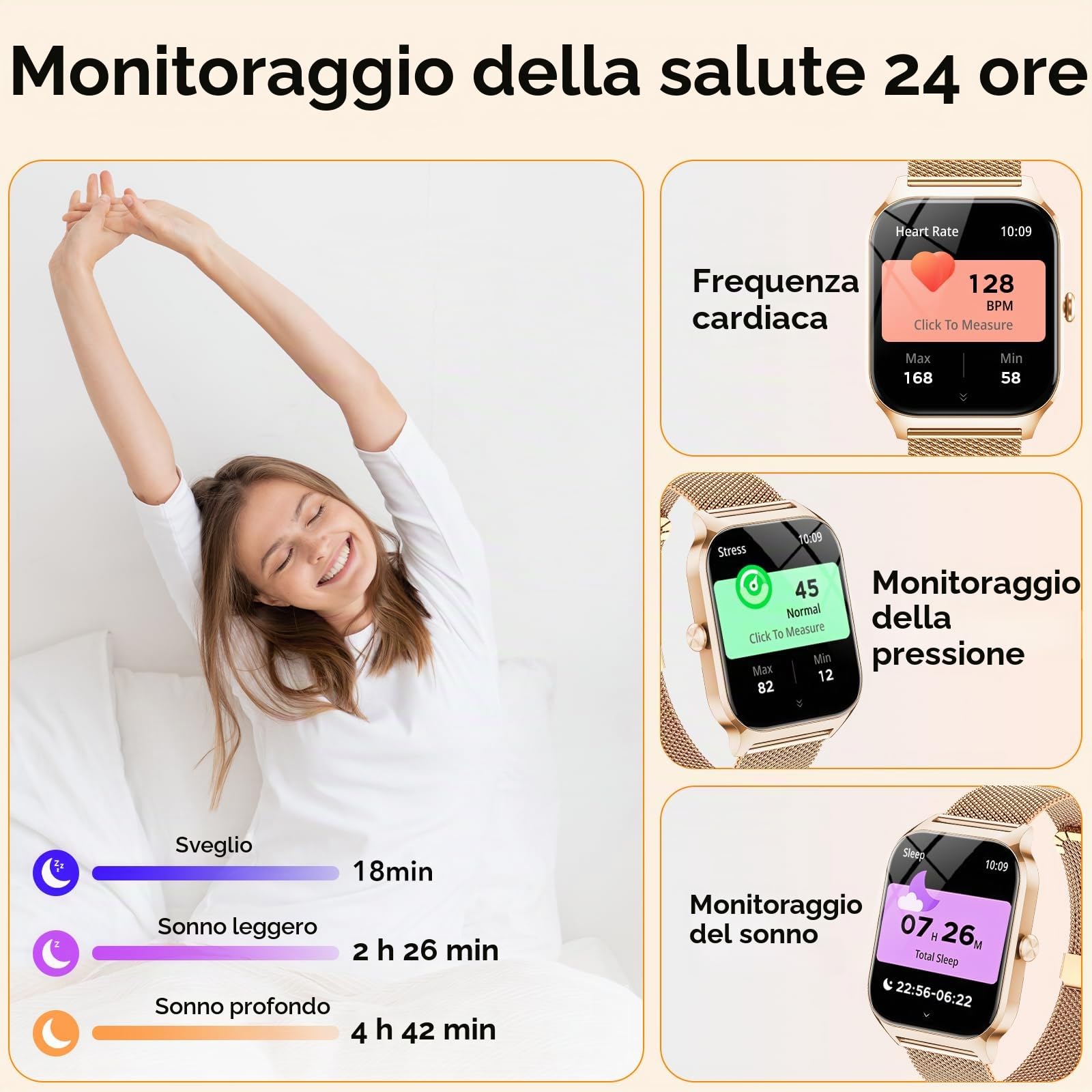 CASCHO Smartwatch Donna,1.85''Orologio Smartwatch Donna con Chiamate/Notifiche WhatsApp,120 Modalità Sportive/Sonno/Cardiofrequenzimetro/SpO2/Contapassi,Smart Watch per Android iOS(Doppio Cinturino)