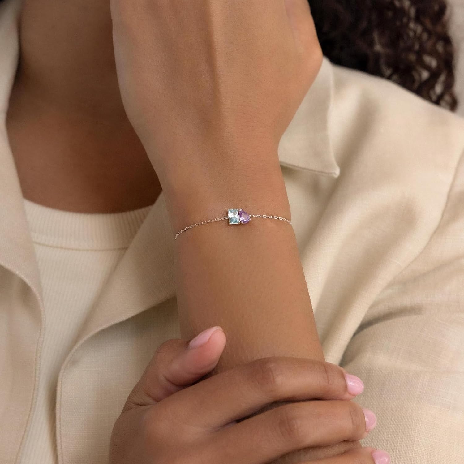Personalized Birthstone Bracelet, Delicate Minimalist Stacking Gold Bracelet, 18K Gold Plated Silver, Personalized Gift for Mom