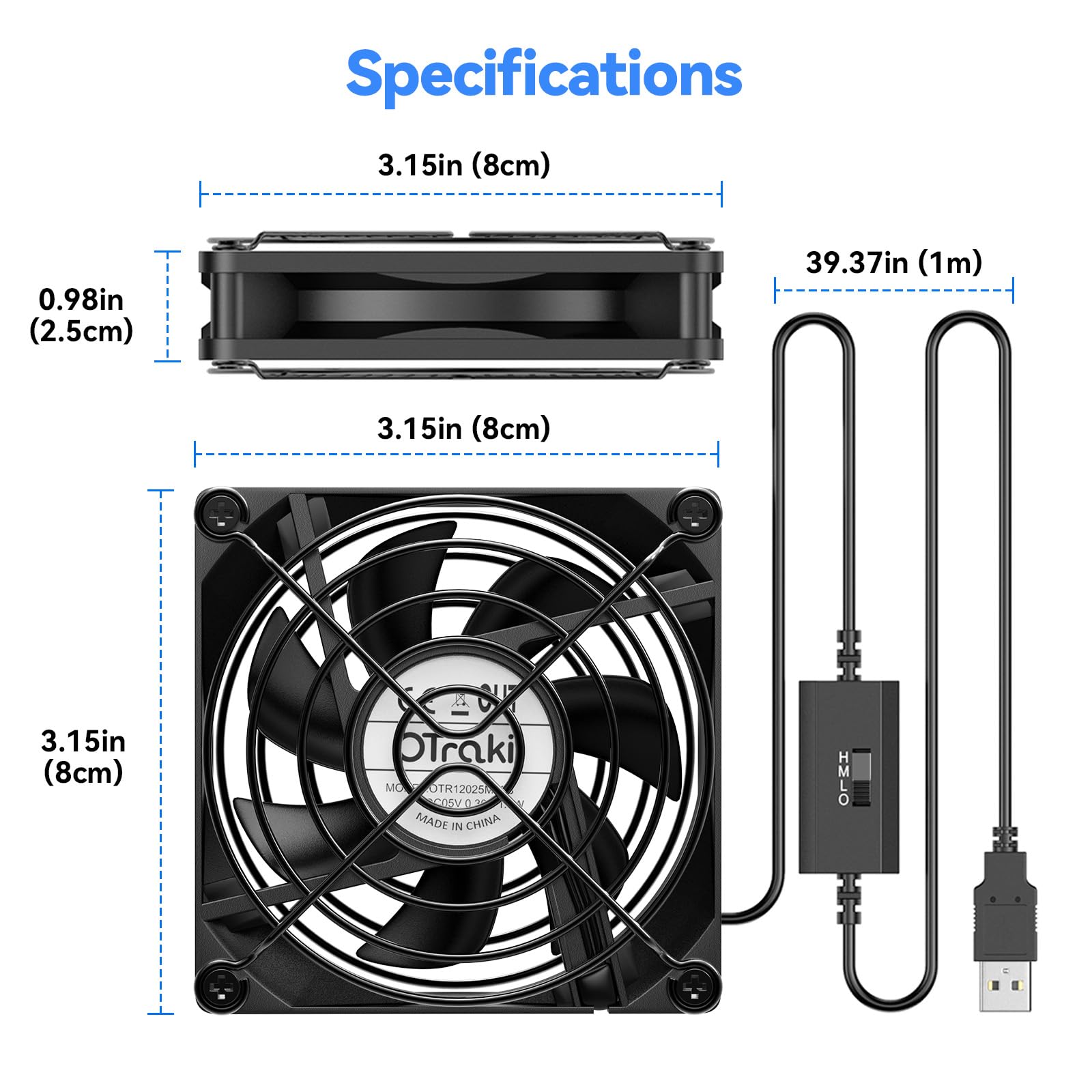 Ventola USB 80mm 8cm 5V 3 Velocità Regolabile per PC Xbox TV Box Router PS5 PS4