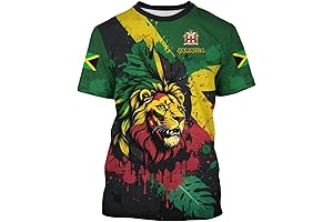 Jamaica Lion Flag Printed Crewneck Short Sleeve T-Shirt