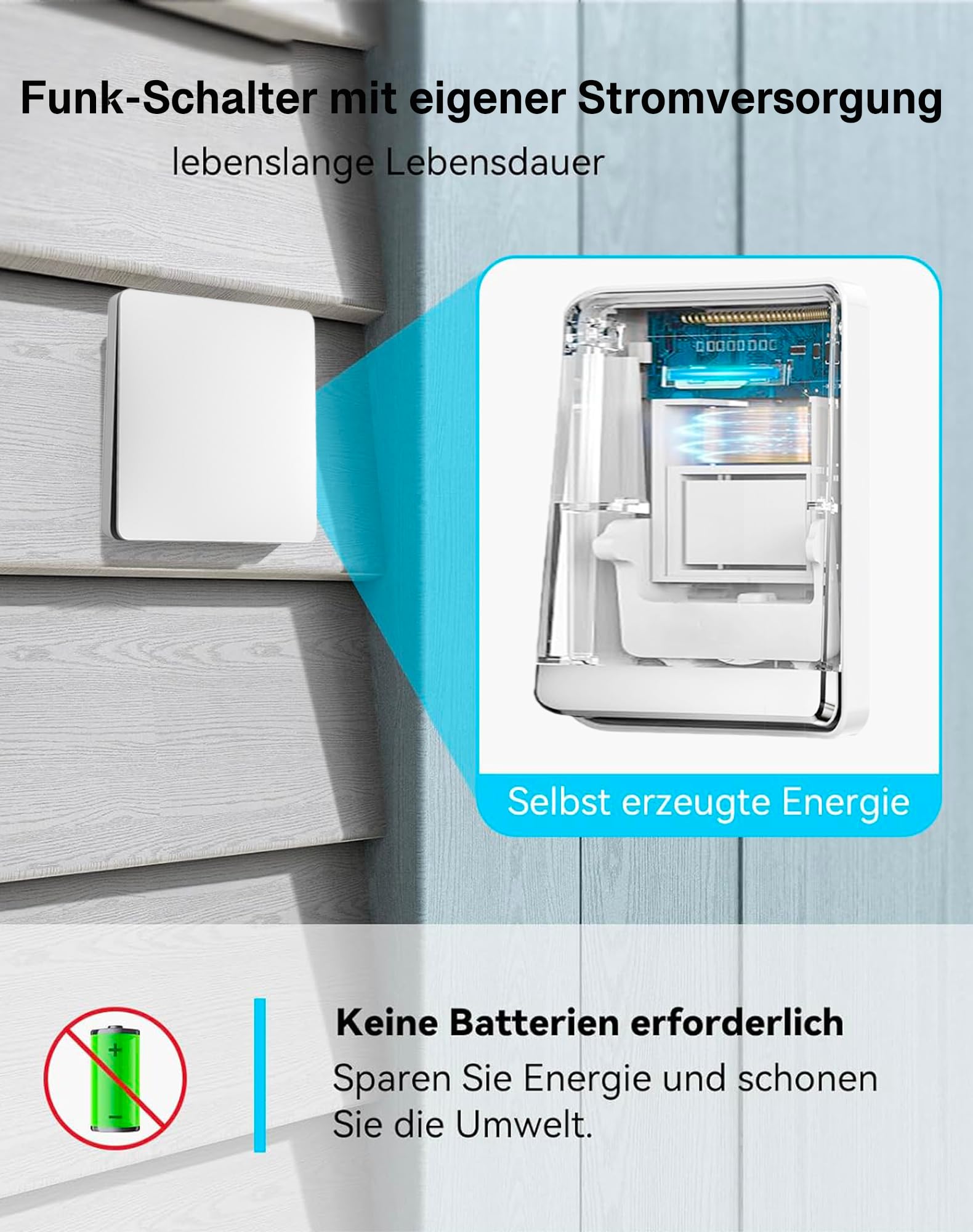 Interruptor inalámbrico sin batería, kit de marcha y viene con 2 interruptores y 1 receptor de 15 A, control remoto para iluminación, compatible con interruptores tradicionales, sin parpadeo LED