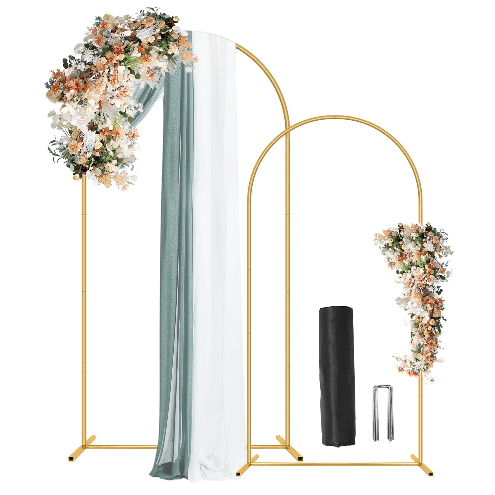 Photo 1 of Wedding Arch Backdrop Stand Set of 2 (7.2FT, 6FT),Gold Metal Arch Backdrop Stand,Balloon Arch Stand for Wedding Ceremony Baby Shower Outdoor Indoor Birthday Party Graduation Decoration
