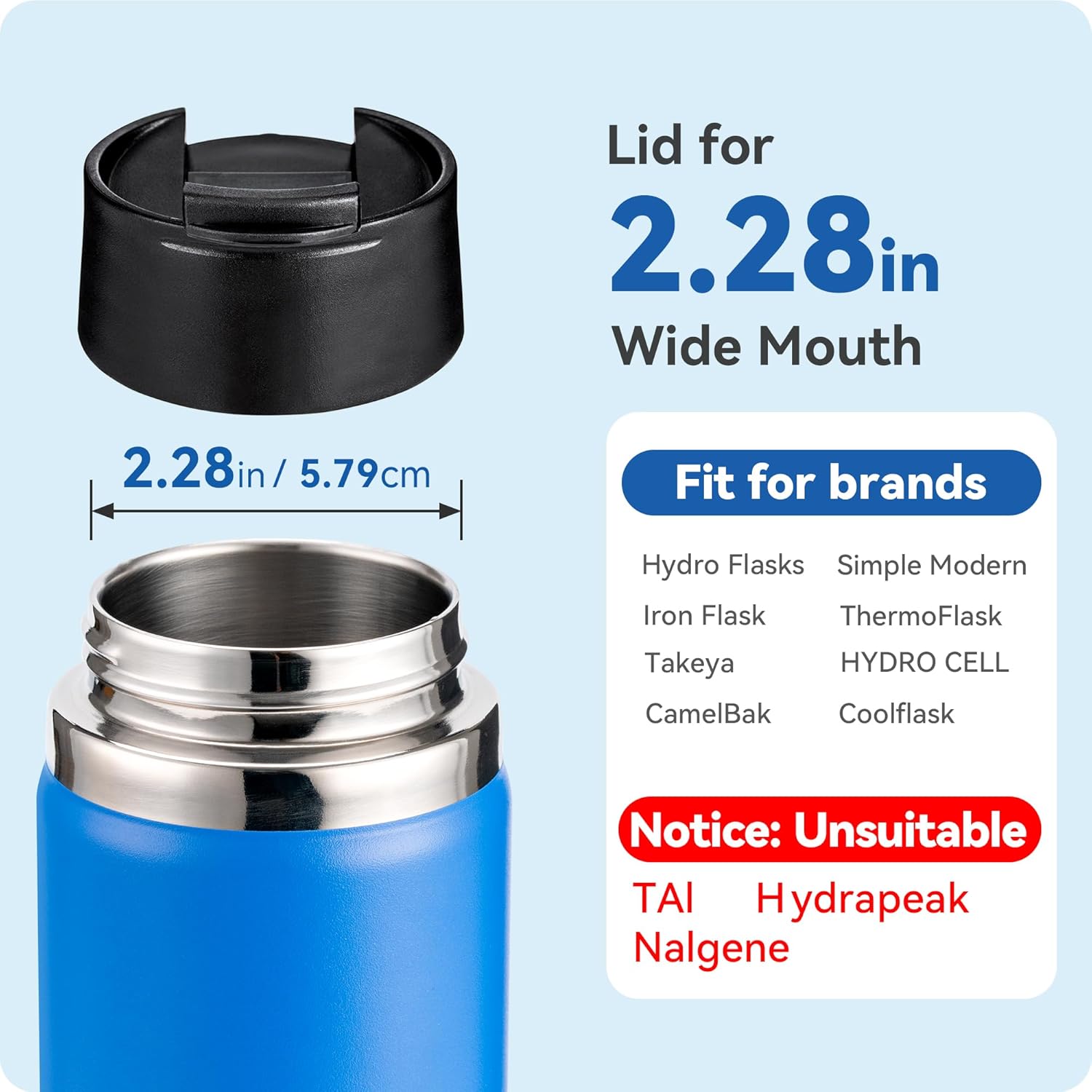 Flip Lid for Hydro Flask 12 16 18 20 32 40 64 oz Wide Mouth Bottle,Replacement Lid for Hydroflask,Thermoflask,Iron Flask and More 2.28" Wide Mouth Bottles - Image 3