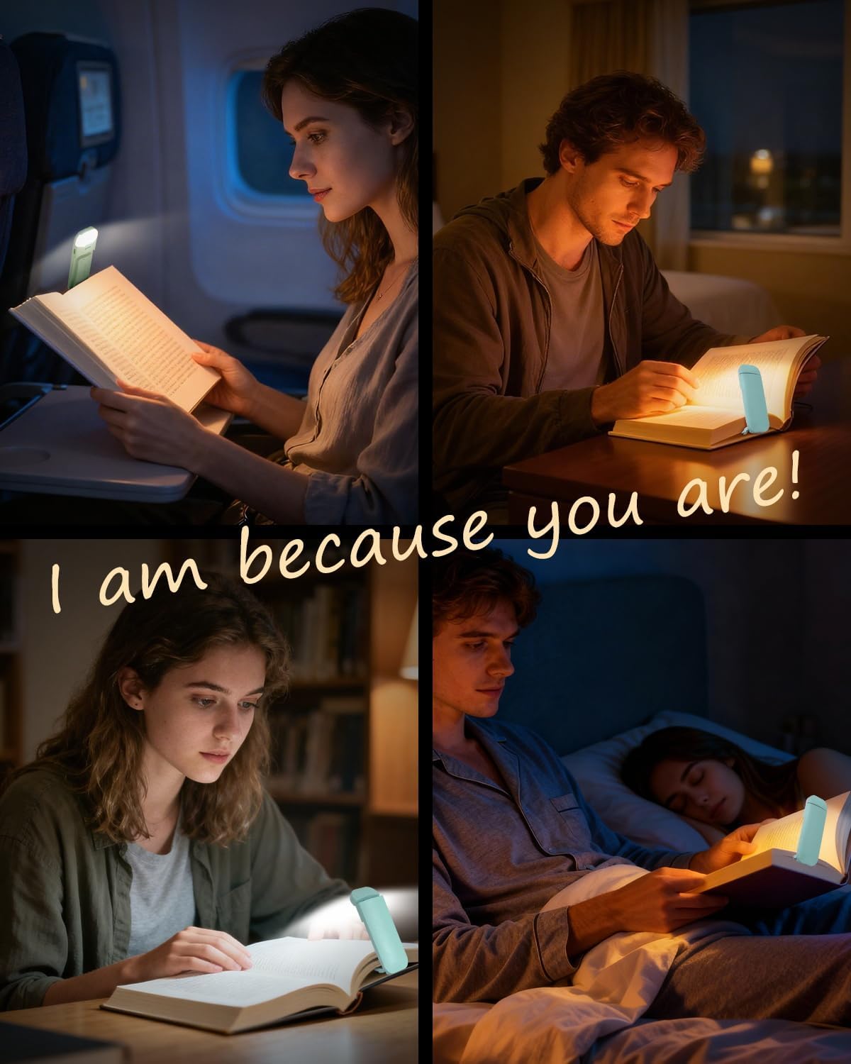 HEMONNKAM Lampada da lettura per libri, ricaricabile con clip, 3 temperature di colore e 5 livelli di luminosità, uso notturno per letto, lunga durata, lettura di notte a letto, azzurro