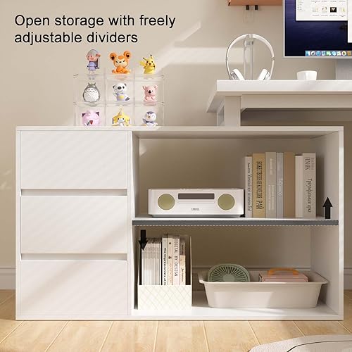 Miniatura 7 de Escritorio en forma de L para computadora de 47 pulgadas, escritorio de oficina en casa con cajones para archivos y estantes de almacenamiento,