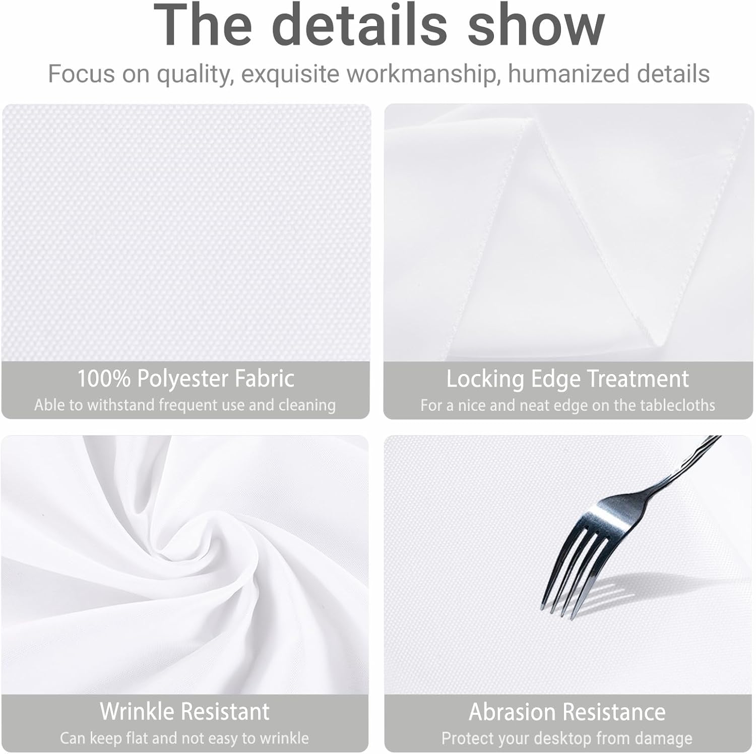 MRJ Round Tablecloth 90 Inch Washable Resistant Wrinkle Polyester Table Cloth White Fabric Table Cover for Buffets Parties Picnics - Image 4