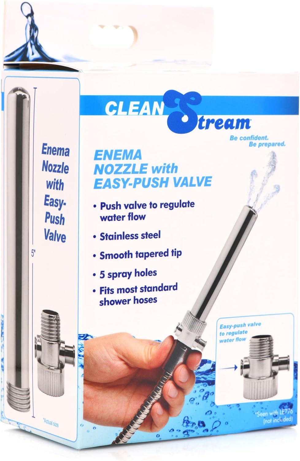 CLEANSTREAM Stainless Steel Enema Nozzle with Push Valve for Women & Men. Colon Cleaner Shower Douche Kit Attachment for Enema Rinse. Rust-Free and Compatible with All Lubricants and Most Hoses