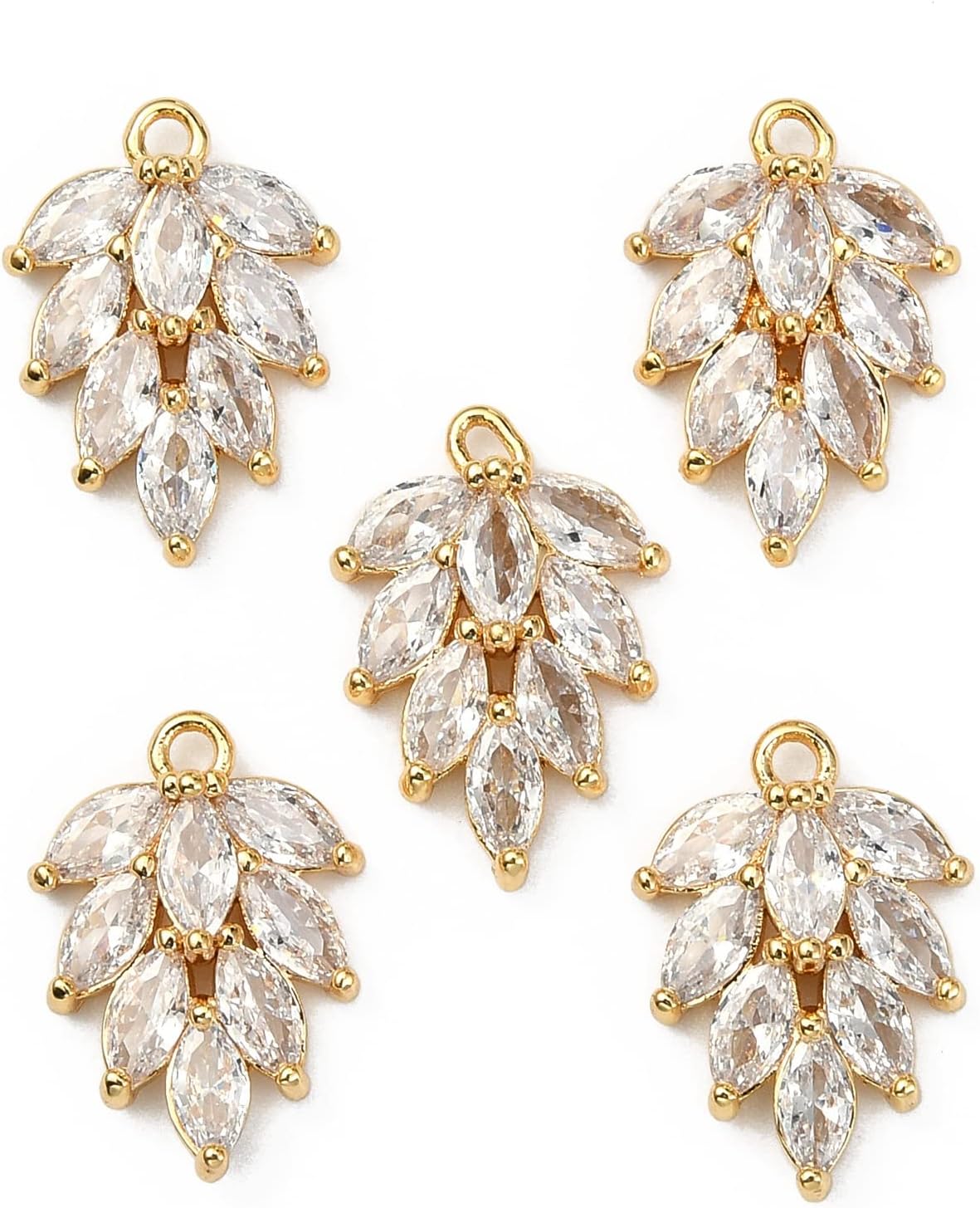 LiQunSweet 30 pcs Leaf Shaped Brass Pave Cubic Zirconia Charms Tree Leaves Plant Charms for DIY Jewelry Bracelet Necklace Earring Keychain Craft Accessory