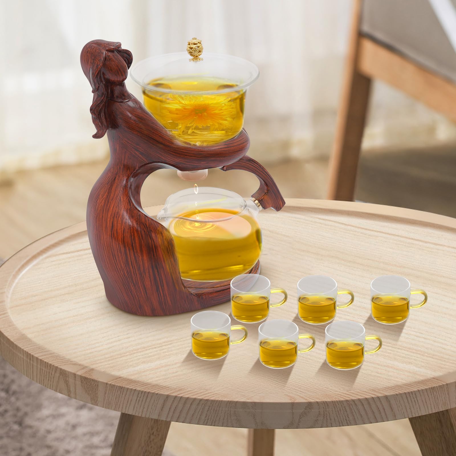 Glaskanne aus Borosilikatglas Teekanne mit Sockel und 6 Tassen Teezubehör für losen Tee Kräutertee Früchtetee 320ml