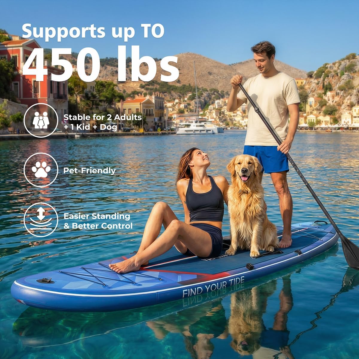 PRAISUN 12’ x 35” Inflatable Paddle Board, 450lbs Extra Wide Stand Up Paddleboard for Youth/Adults of All Skill Levels, Stable SUP with Seat & Full Kit, for Fishing, Yoga, Lake & Ocean