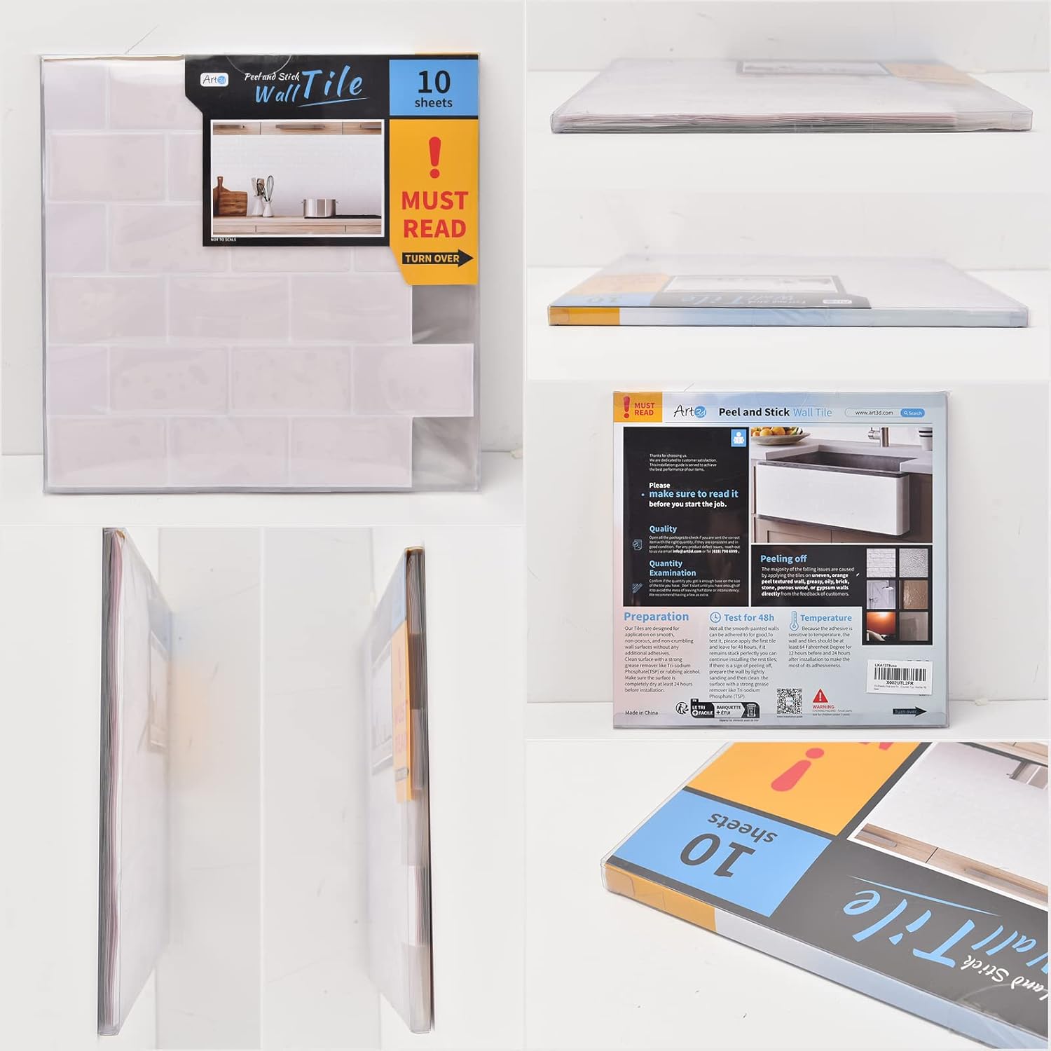 Art3d 10-Sheet Peel and Stick Tile Backsplash - 12"x12" Premium Kitchen Backsplash Peel and Stick Tile, White : Home & Kitchen