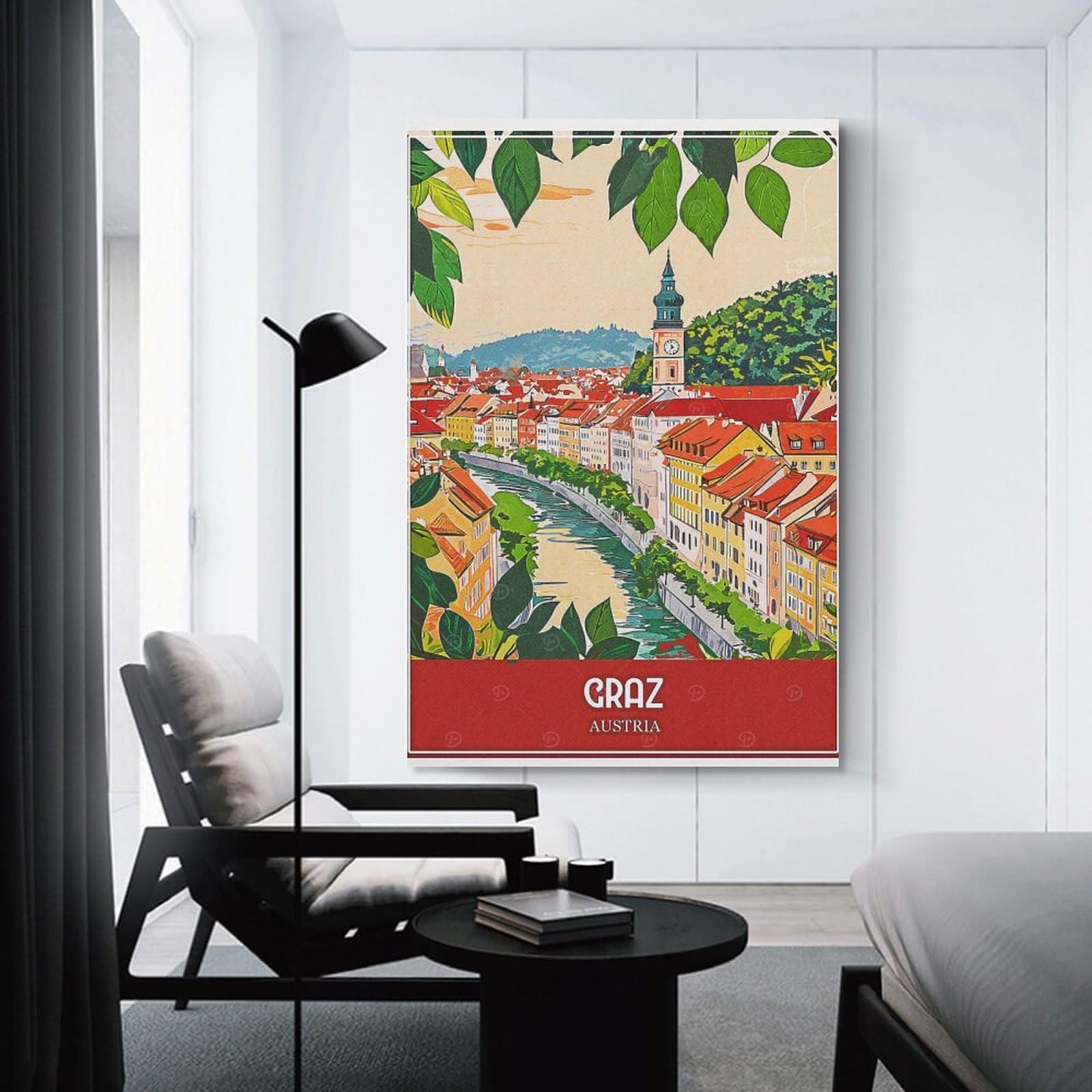 Junmoney Graz Austria Travel Canvas Wall Art, 20x30inch(50x75cm), for Bedroom, Guest Room Or Reading Nook, Decorative Wall Art for Cosy Rooms