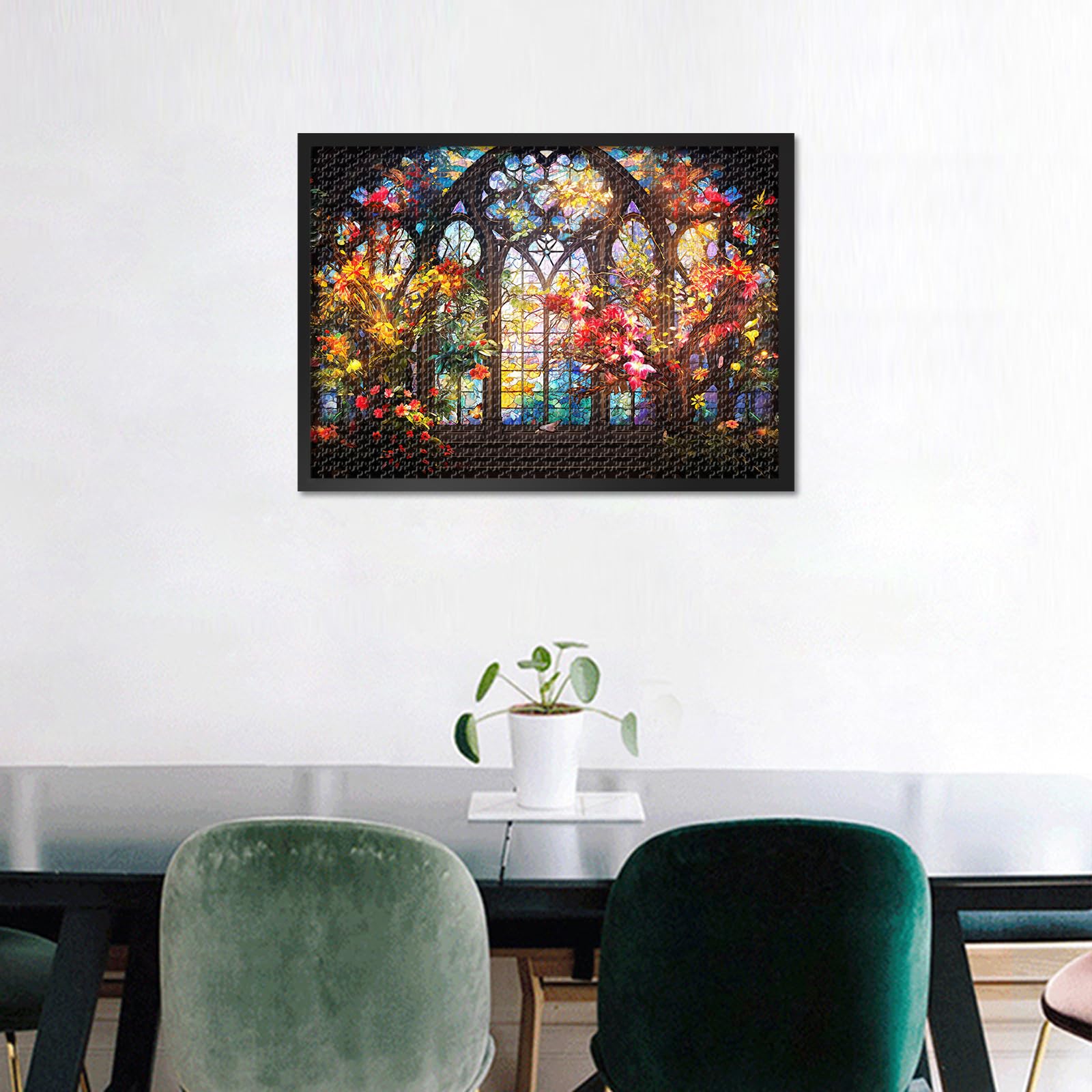 Jigsaw Puzzles for Adults 1000 Pieces, Stained Glass Window in an Old Church with Flowers and Birds 1000 Piece Jigsaw Puzzle - Image 2