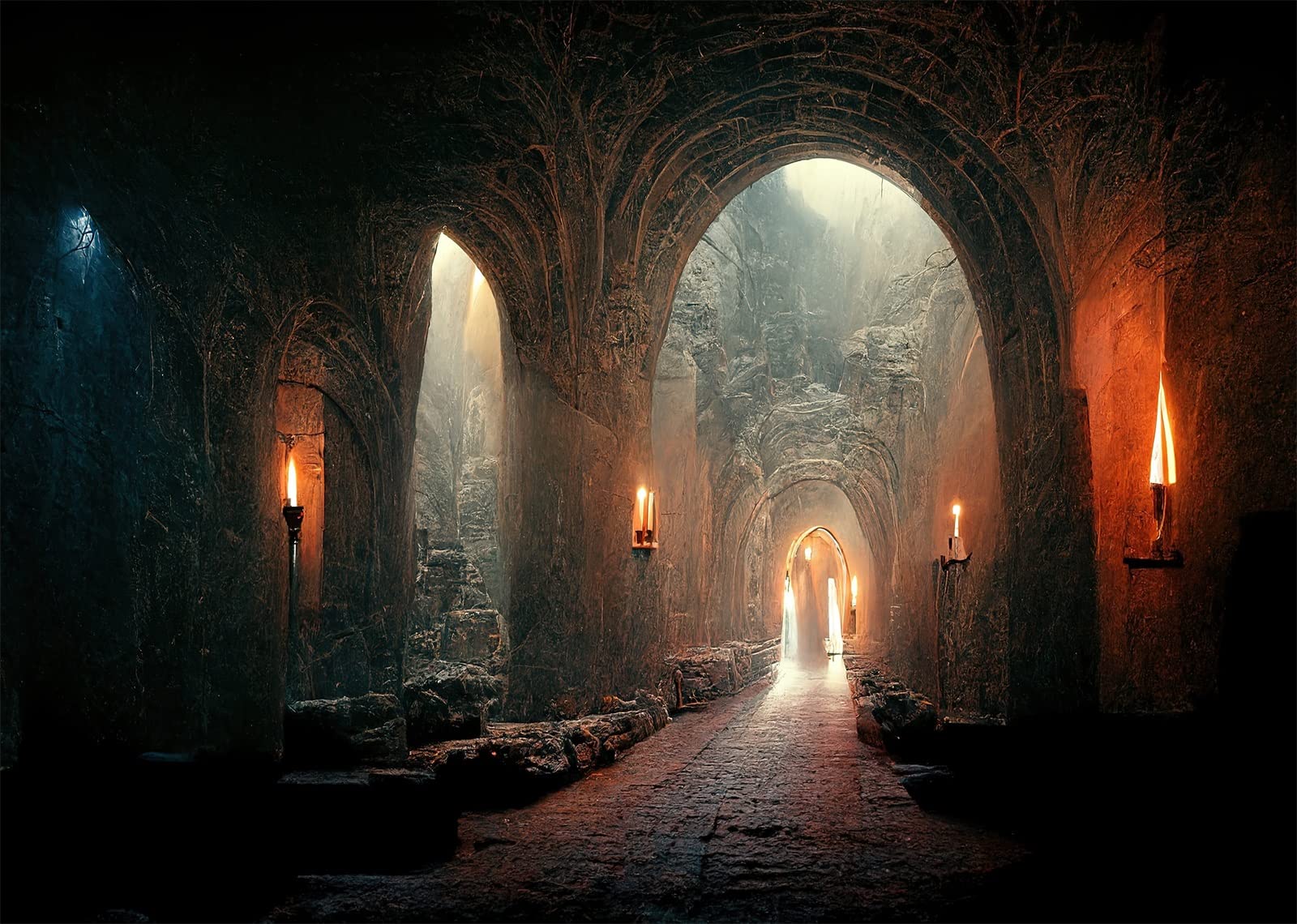 BELECO 7x5ft Fabric Dark Medieval Castle Dungeon Backdrop for Photography Ancient Prison Cell Arches Underground Tunnel Corridor with Candles Horror