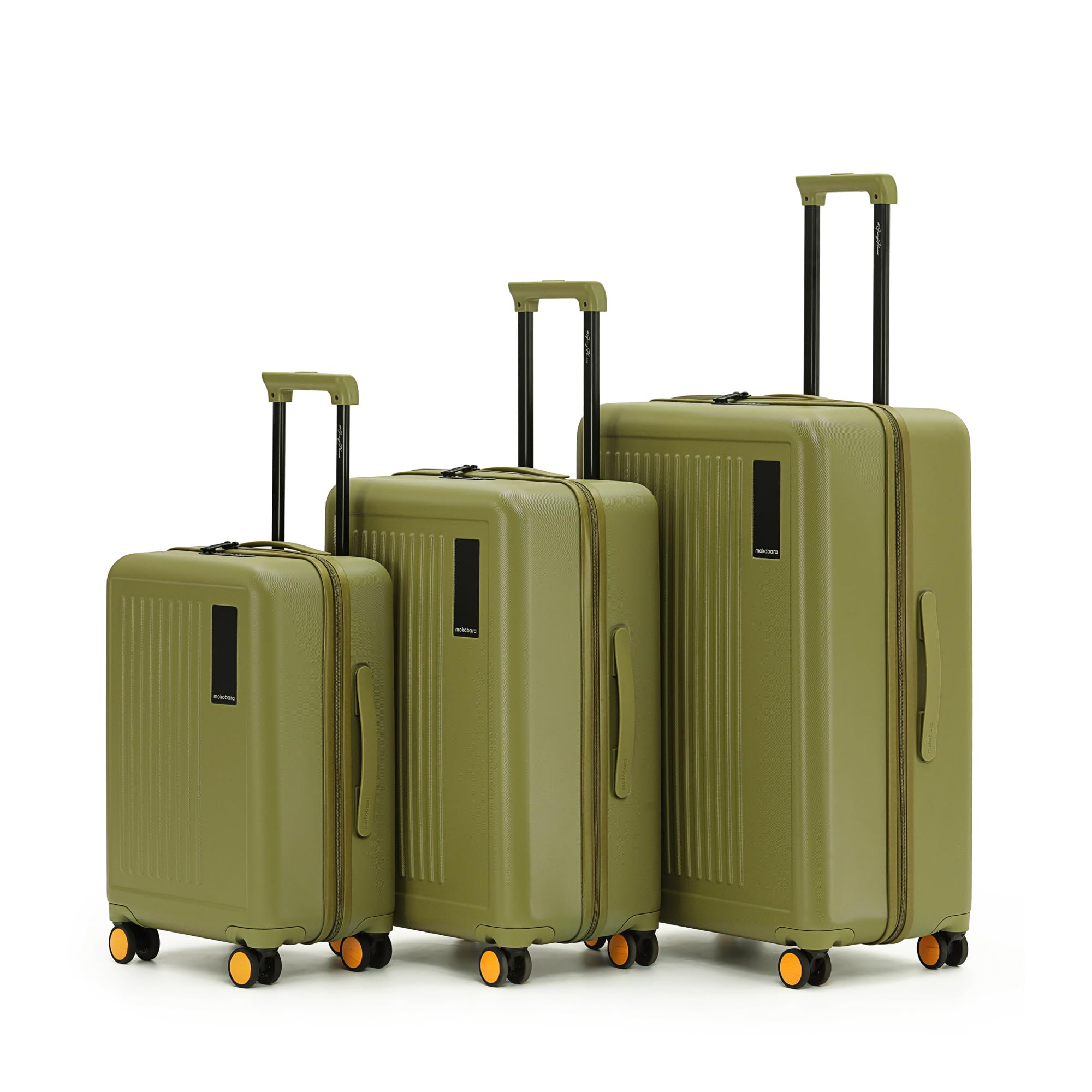 MOKOBARA Transit Set of 3 Luggage Trolley Bag,Cabin(40L)+Check-in(65L)+Check-in Large(100L),Lightweight Polycarbonate Hardshell,360°Silent Wheels,Premium Zipper,for 30+ Days Travel,Olive(So Matcha)