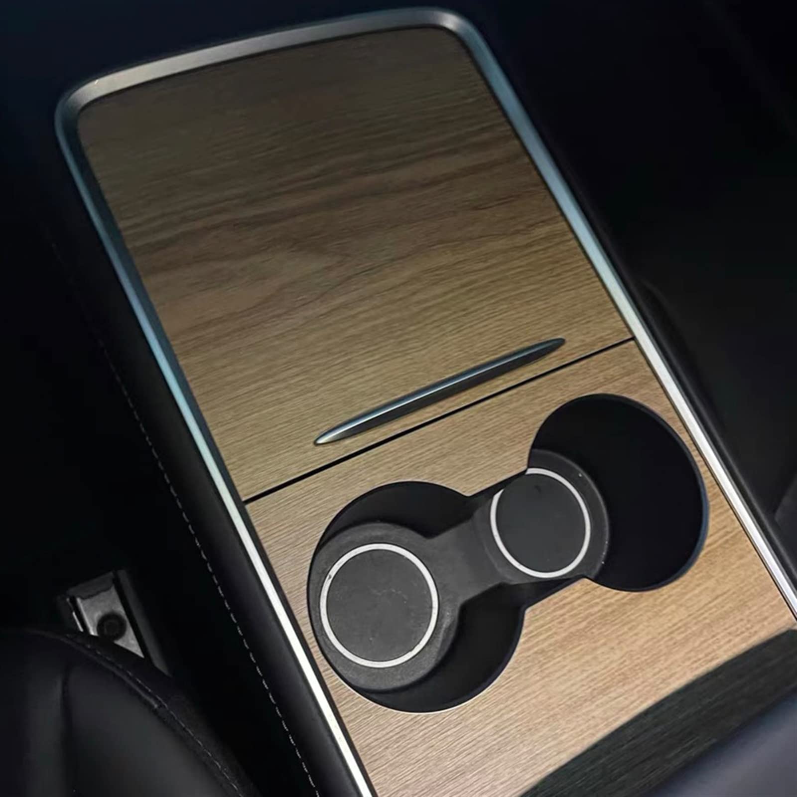 Qibbei Grain For Tesla Model 3 Y 2022 Central Control Panel Sticker Wood Interior Console Accessories Trim(1)