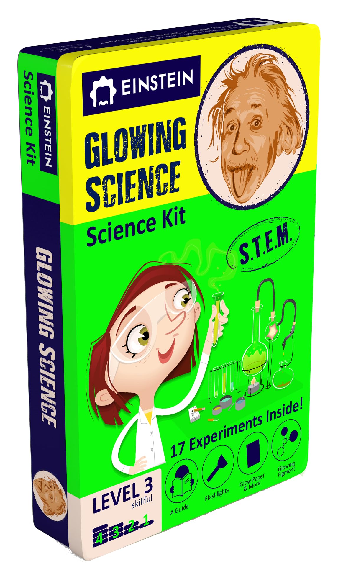 Einstein’s Glow in Dark Science Kit for Kids. STEM for Boys & Girls Aged 8 and Above. 18 Exciting Experiments Inside. Detailed Picture Guide Included.