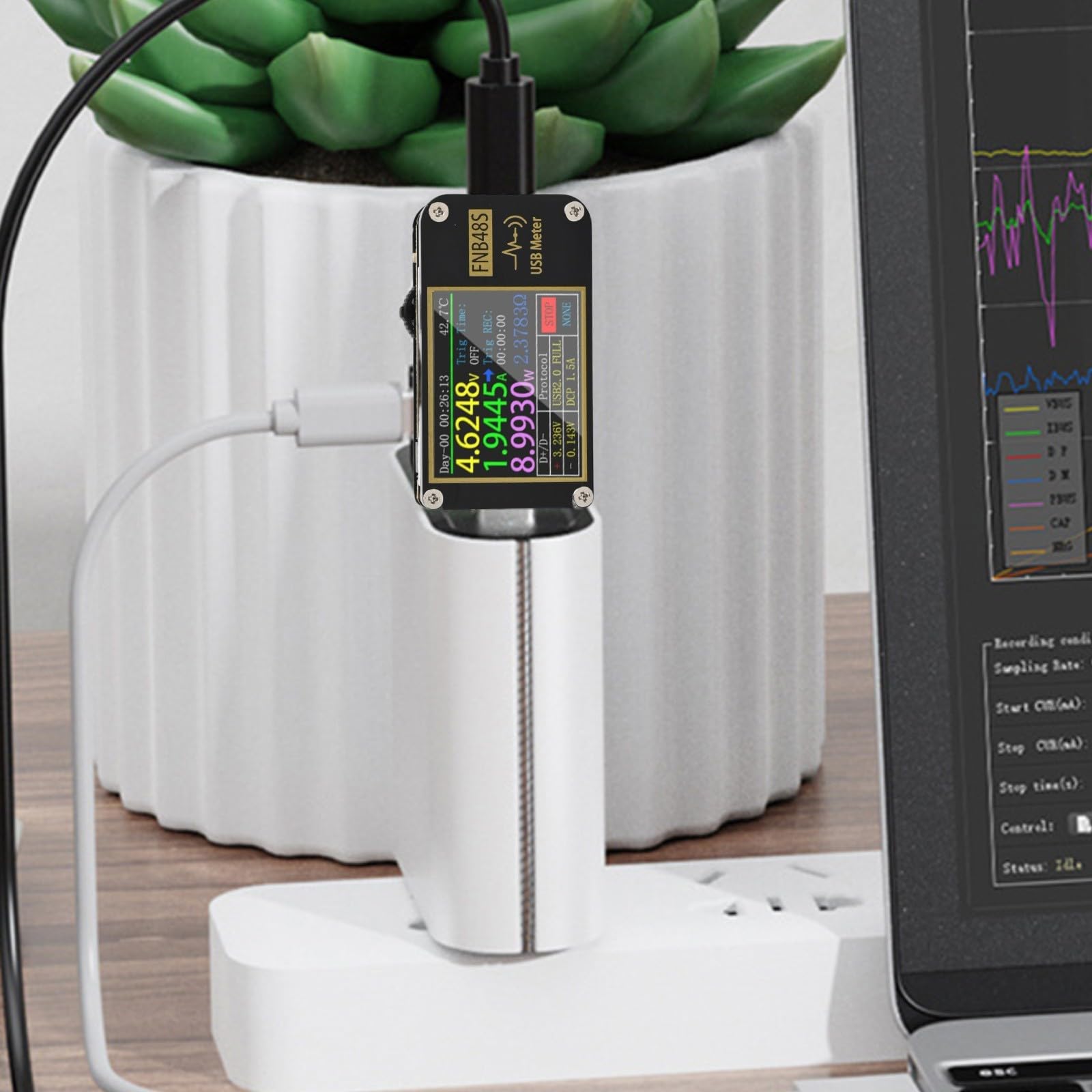 FNB48S Tester USB Misuratore di potenza Rilevatore di corrente di tensione per Qc4 PD3.0 Analizzatore di protocollo di ricarica rapida per display HD da 1,77 pollici per capacità della batteria (senza