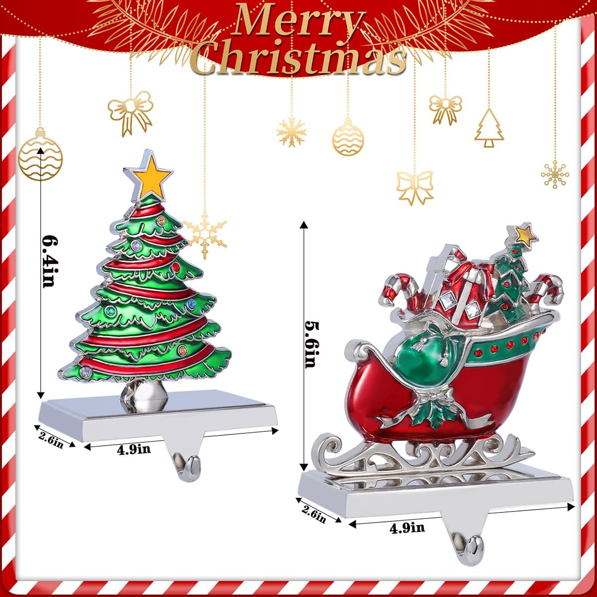 Christmas Stocking Holders for Mantel Set of 6, Christmas Stocking Hangers for Mantle Decorations Fireplace Stocking Hangers Mantle Hooks for Stockings Xmas Decorations Home Indoor(Silver, Pack of 6)